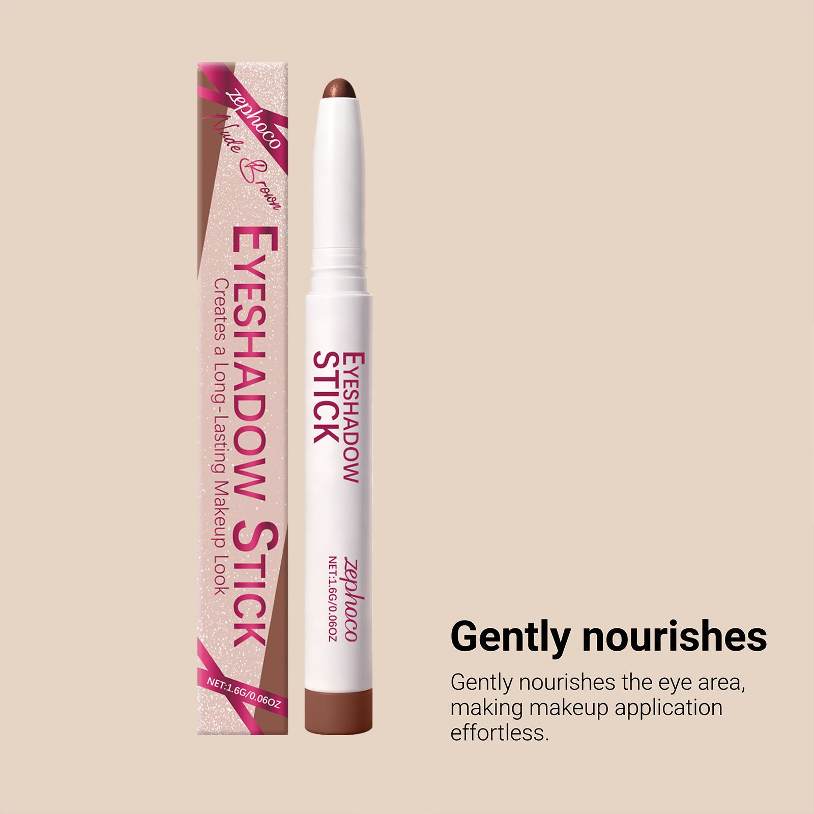 Zephoco nude brown eye shadow pen silky smooth soft fog texture is natural, easy to smudge, easy to outline daily commuting makeup view 3