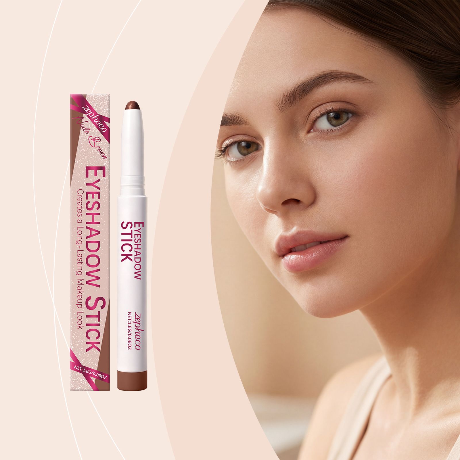 Zephoco nude brown eye shadow pen silky smooth soft fog texture is natural, easy to smudge, easy to outline daily commuting makeup