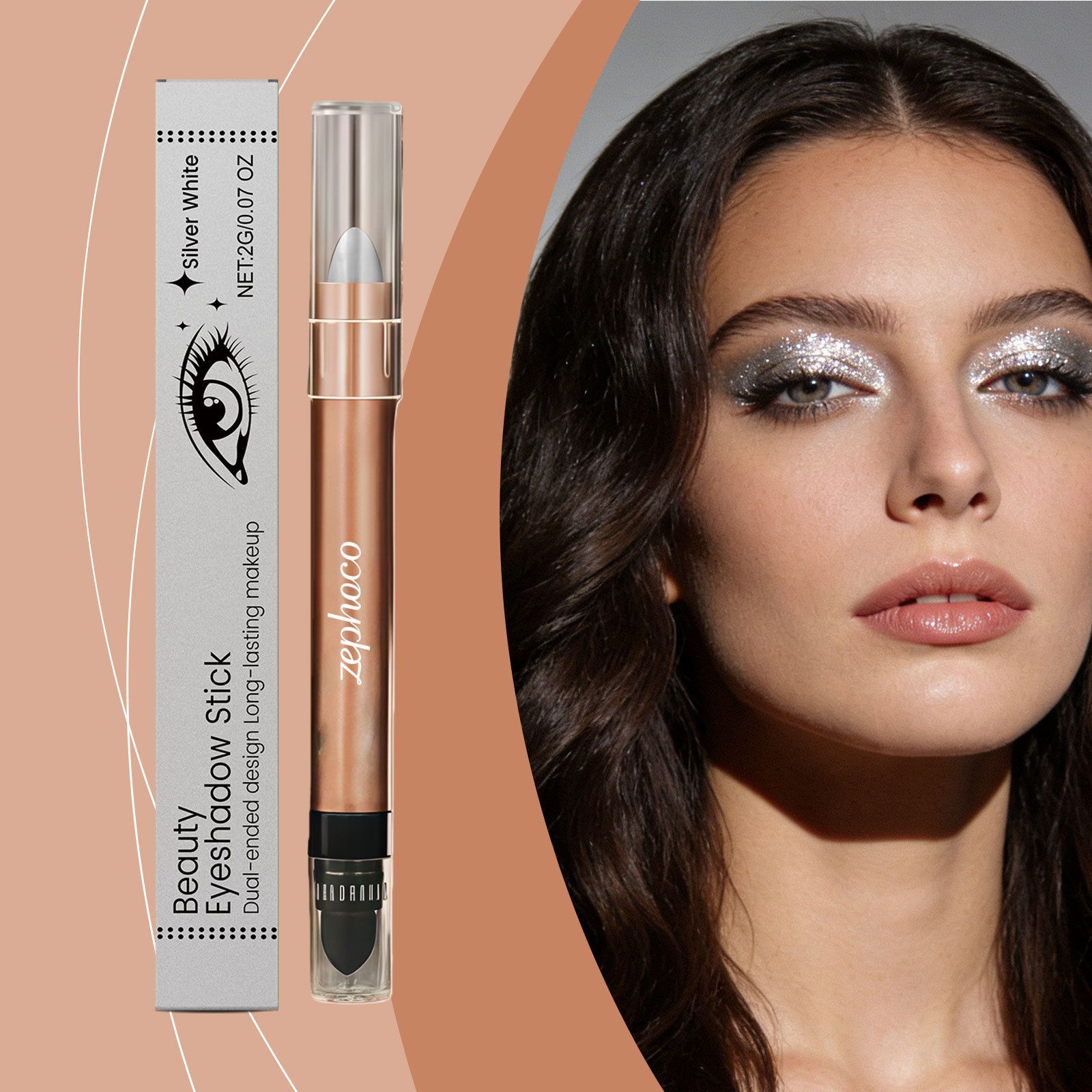Zephoco silver white star diamond double head eye shadow stick natural color fine flash eye shadow daily makeup easy to control