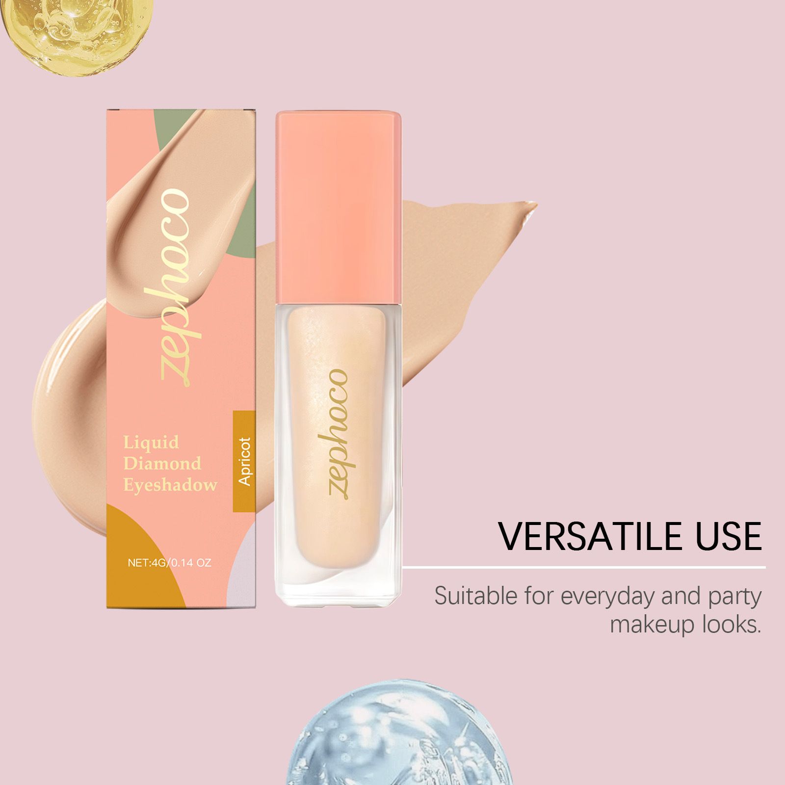 Zephoco Diamond Glitter eye shadow (Apricot) Natural Pearl Light Glitter Daily Party Party Beautiful Eye Makeup view 6