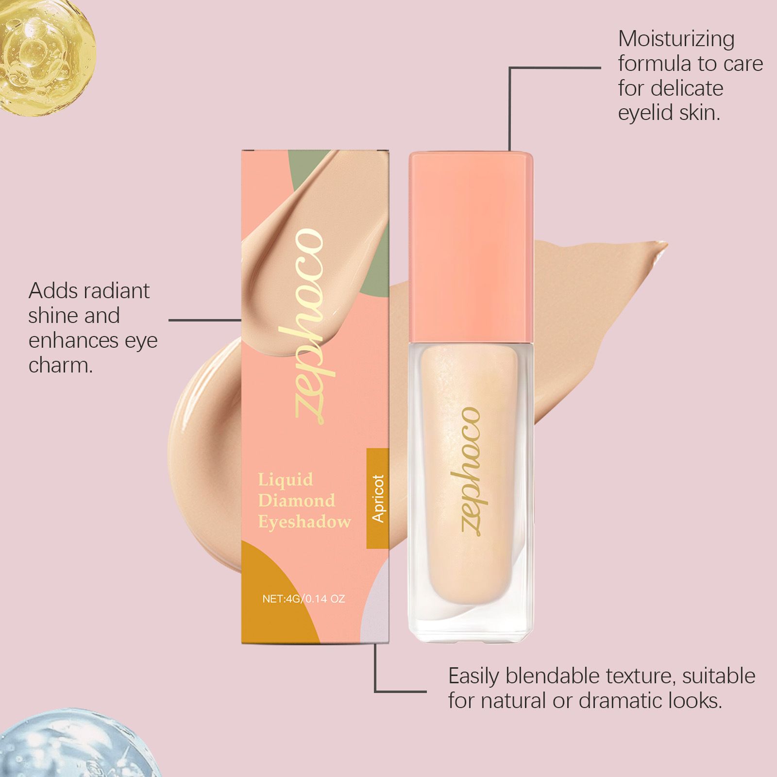Zephoco Diamond Glitter eye shadow (Apricot) Natural Pearl Light Glitter Daily Party Party Beautiful Eye Makeup view 5