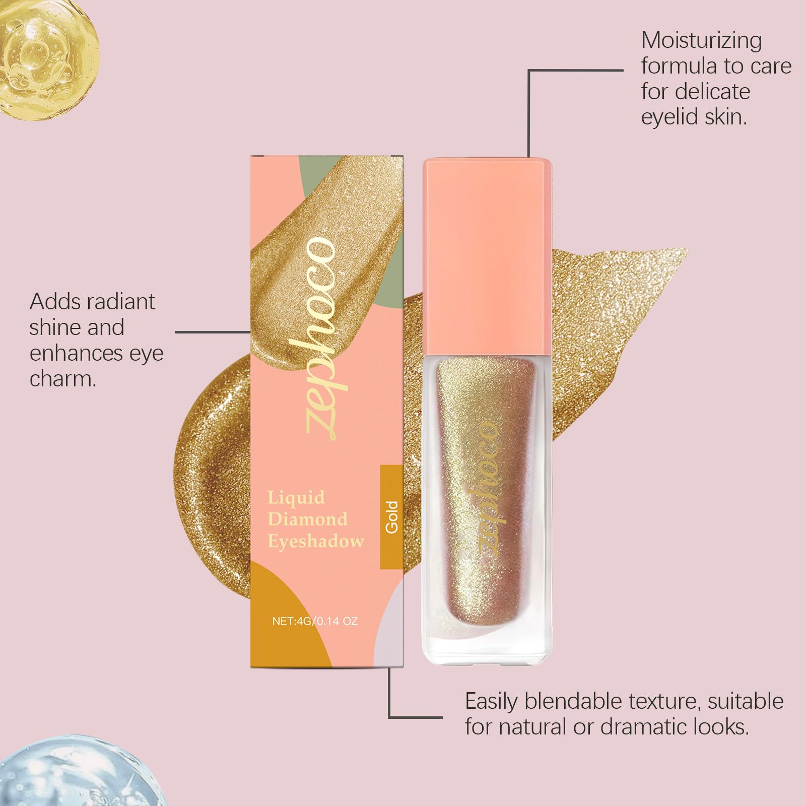 Zephoco diamond glitter eye shadow (gold) delicate bright color natural color to create eye glitter makeup effect view 5