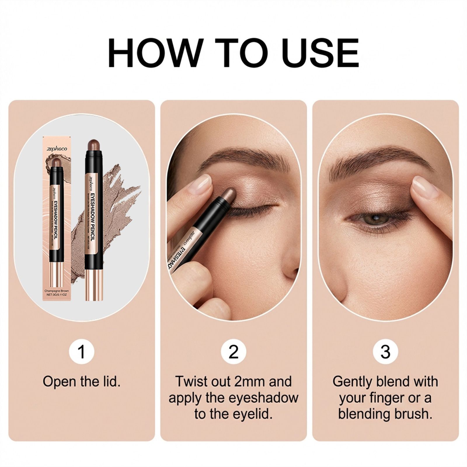 Zephoco smooth pearlescent eye shadow pen (champagne gold) pearlescent fine glitter beautiful makeup natural color view 5