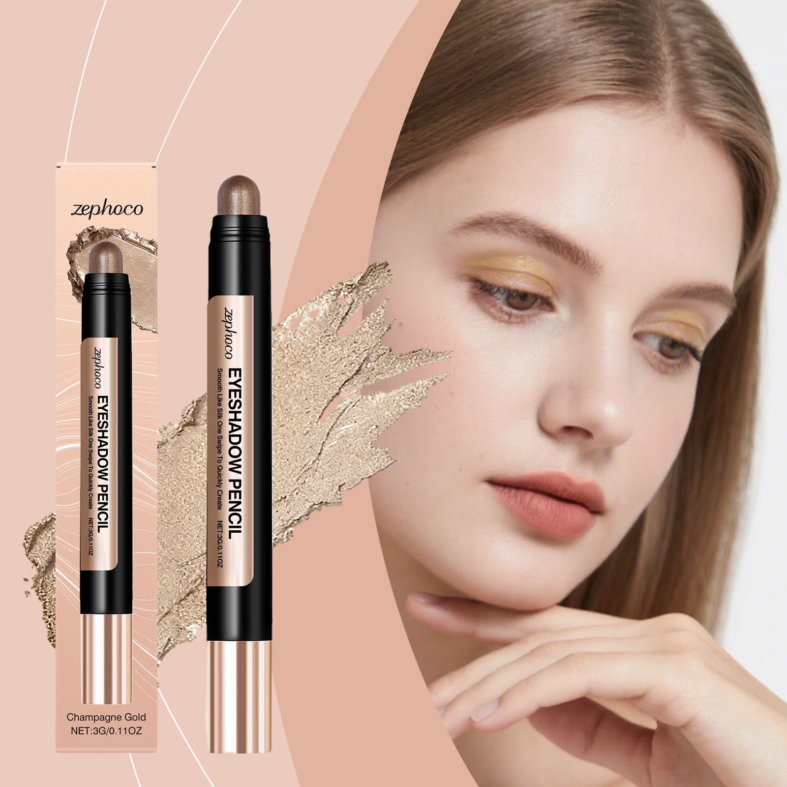 Zephoco smooth pearlescent eye shadow pen (champagne gold) pearlescent fine glitter beautiful makeup natural color