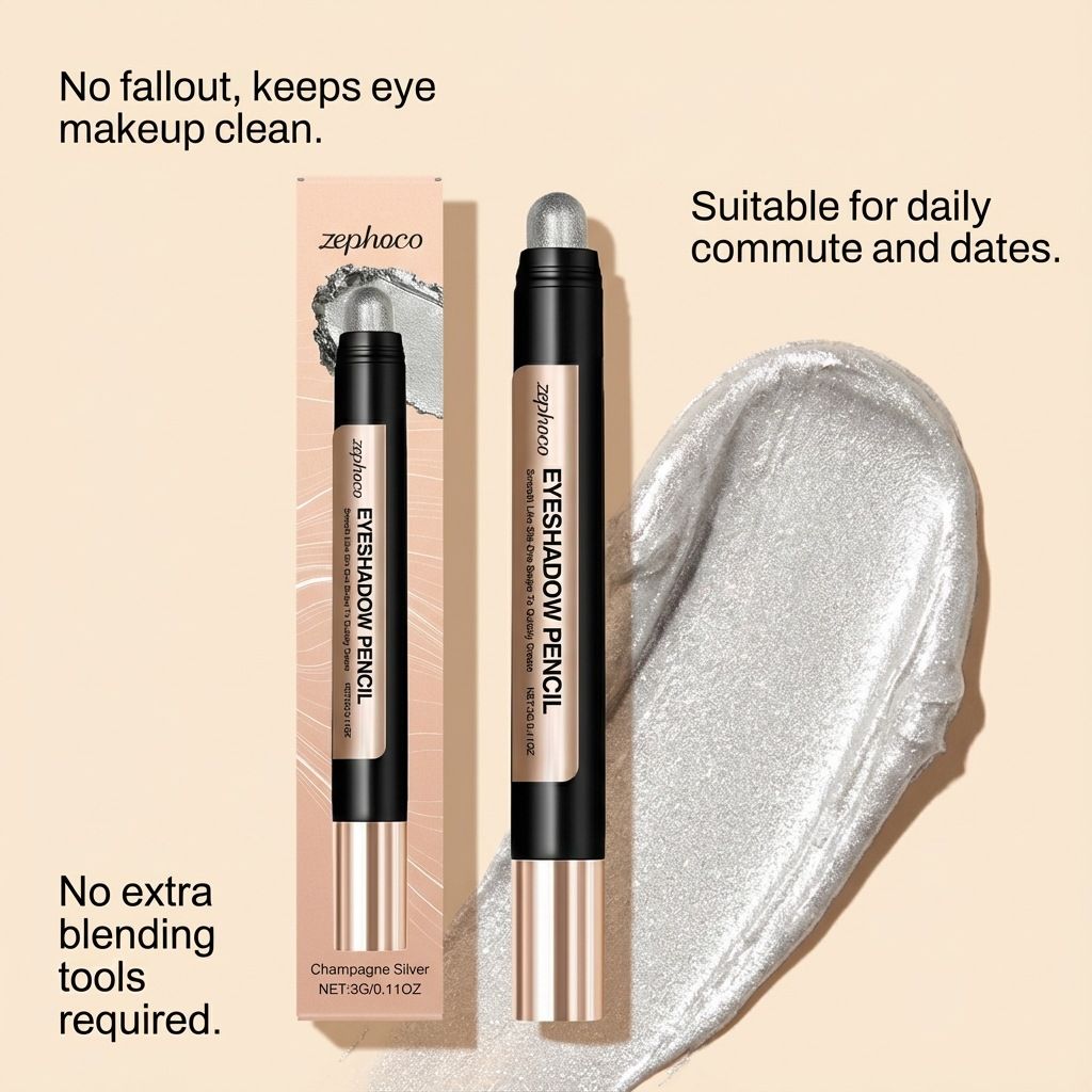 Zephoco smooth pearlescent eye shadow pen (champagne silver) natural color delicate shiny silky novice friendly view 5
