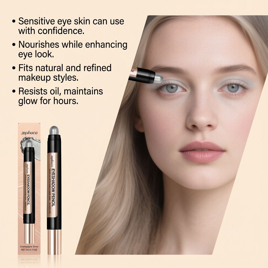 Zephoco smooth pearlescent eye shadow pen (champagne silver) natural color delicate shiny silky novice friendly view 3