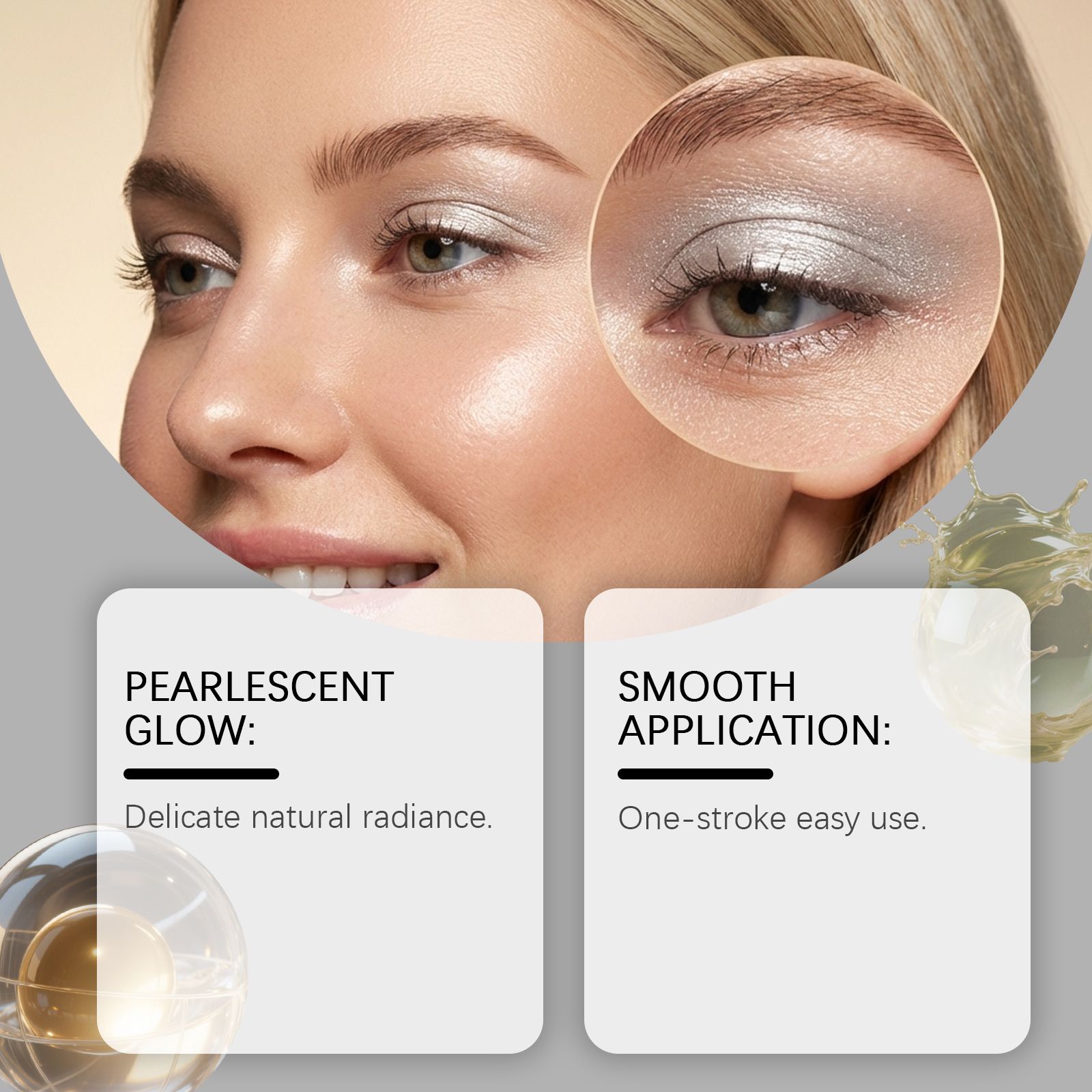 Zephoco smooth pearlescent eye shadow pen (champagne silver) natural color delicate shiny silky novice friendly view 2