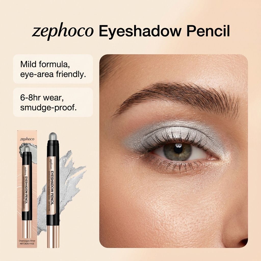 Zephoco smooth pearlescent eye shadow pen (champagne silver) natural color delicate shiny silky novice friendly view 4