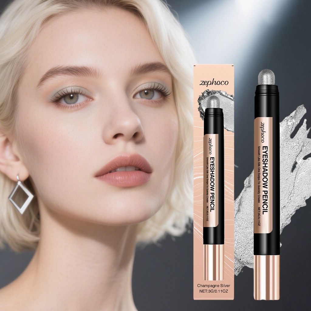 Zephoco smooth pearlescent eye shadow pen (champagne silver) natural color delicate shiny silky novice friendly