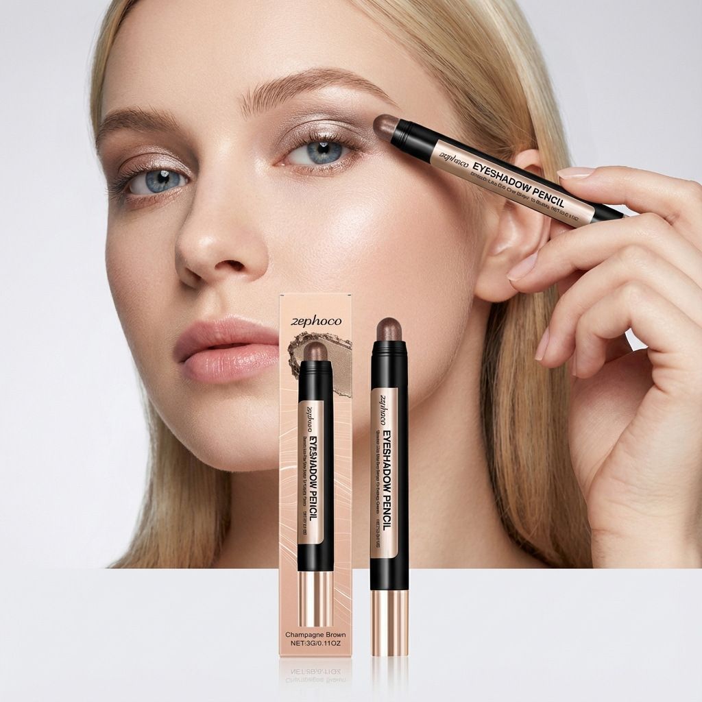 Zephoco Champagne Soft brown pearlescent eye shadow Brush smooth dizzy easy coloring Daily commuting eye makeup pen