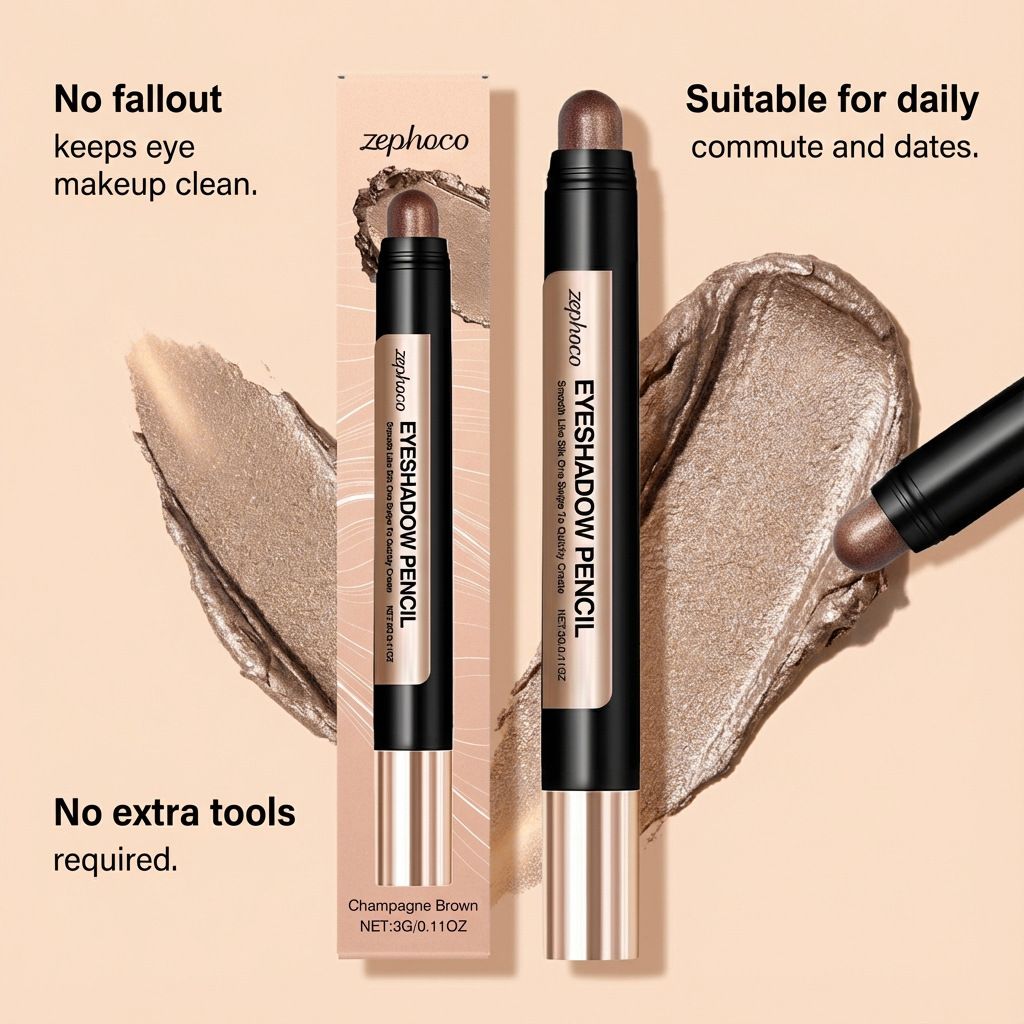 Zephoco Champagne Soft brown pearlescent eye shadow Brush smooth dizzy easy coloring Daily commuting eye makeup pen view 4