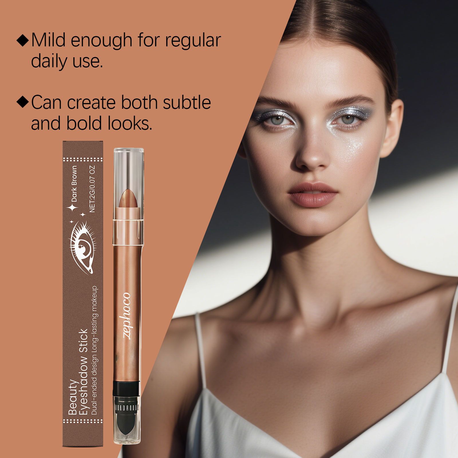 Zephoco dark brown star diamond double head eye shadow stick matte color rendering natural silk smooth portable smooth eye shadow stick view 3