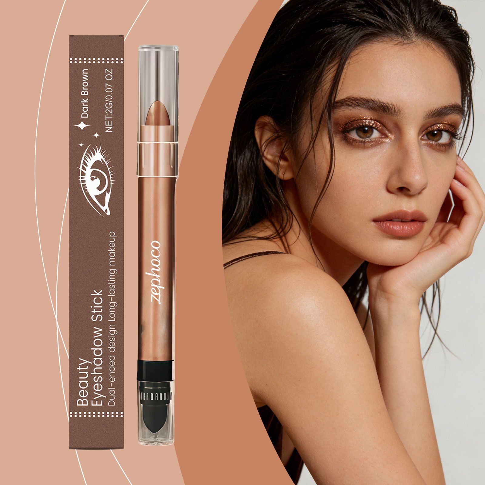 Zephoco dark brown star diamond double head eye shadow stick matte color rendering natural silk smooth portable smooth eye shadow stick