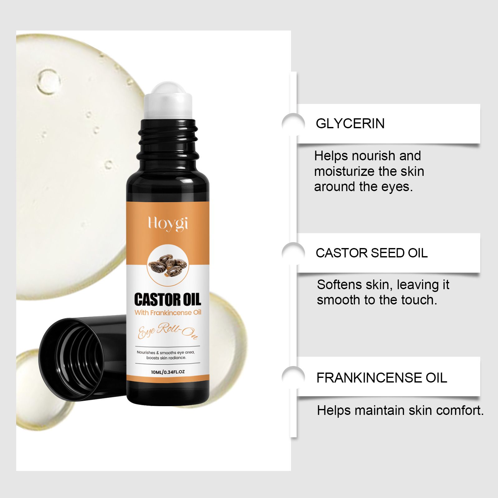 HOYGI Castor Eye Roll-On Essential Oil Gently Cares for the Eye Area, Moisturizes and Smooths the Skin, Delicate for Daily Care