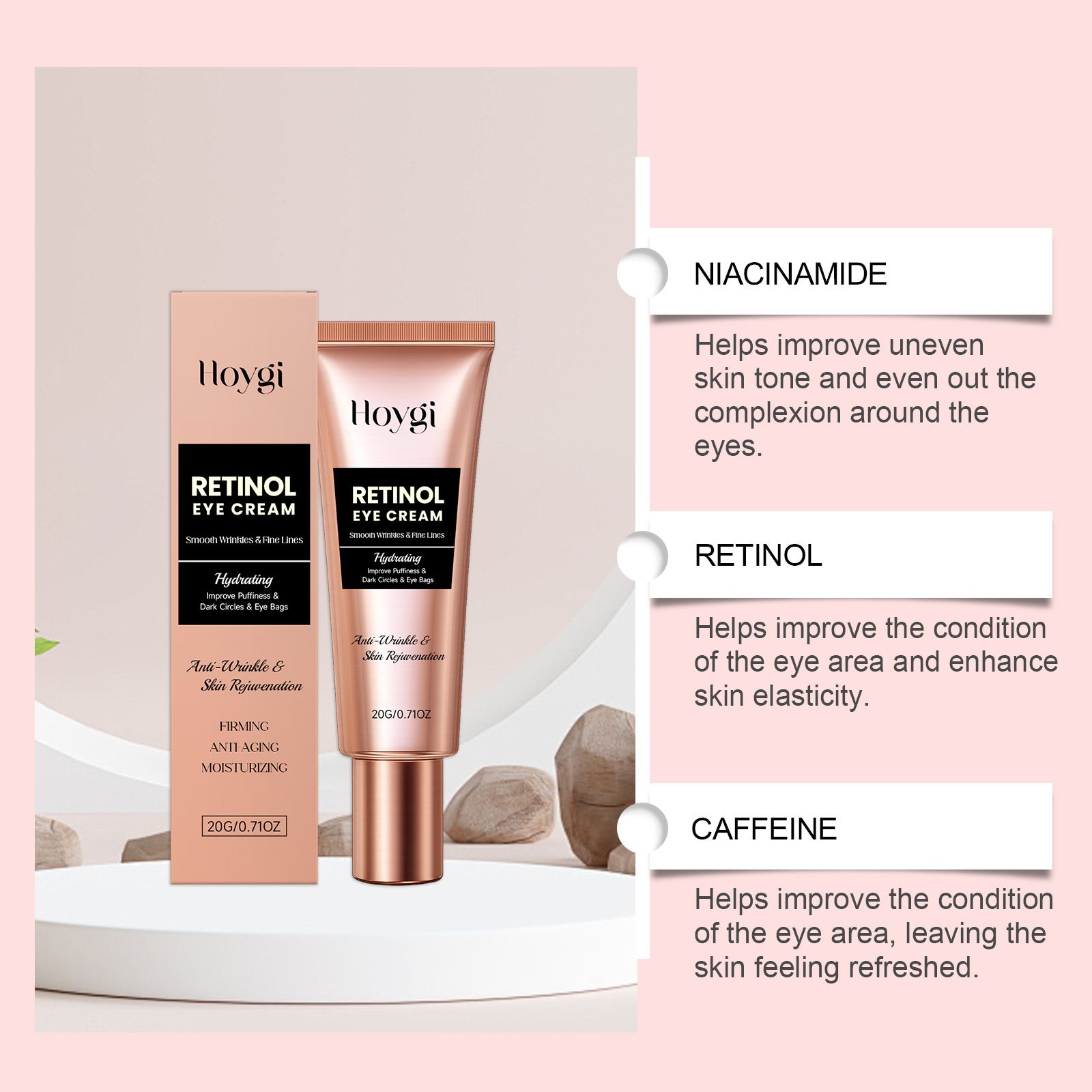 HOYGI Retinol Soothing Eye Cream Gentle and Brightening, Hydrating and Softening Eye Area Skin, Moisturizing Care Eye Cream