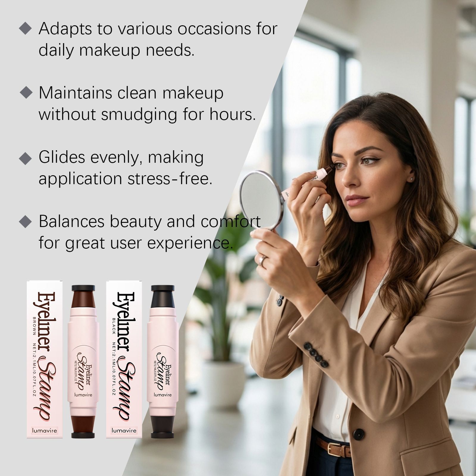 Lumavire waterproof eyeliner stamp pen, silky smooth, natural color rendering, versatile daily eye makeup tool view 5