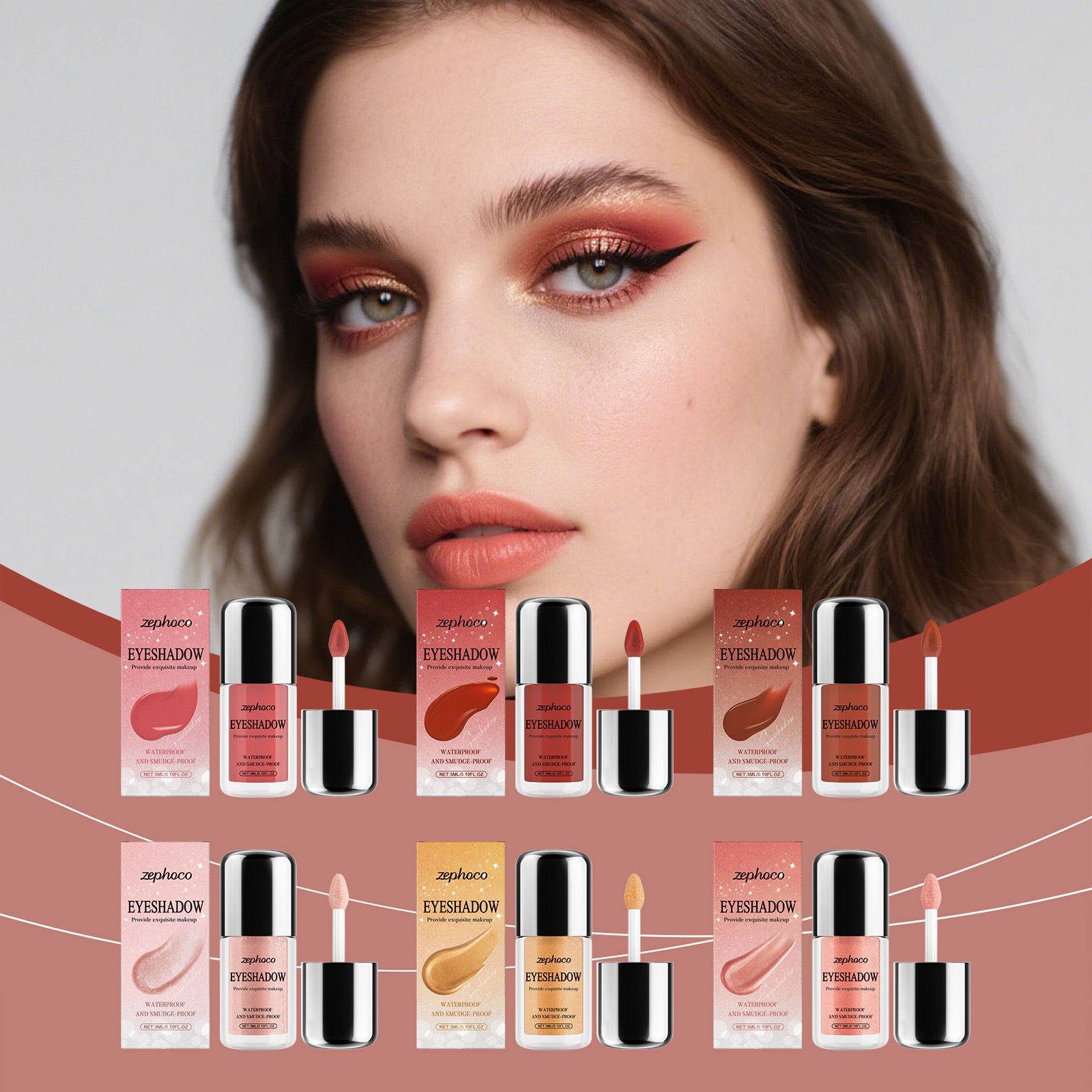 zephoco Shimmer Deep Pink Liquid Eye Shadow, Natural Color, Waterproof, Glossy, Easy to Apply, Daily Use