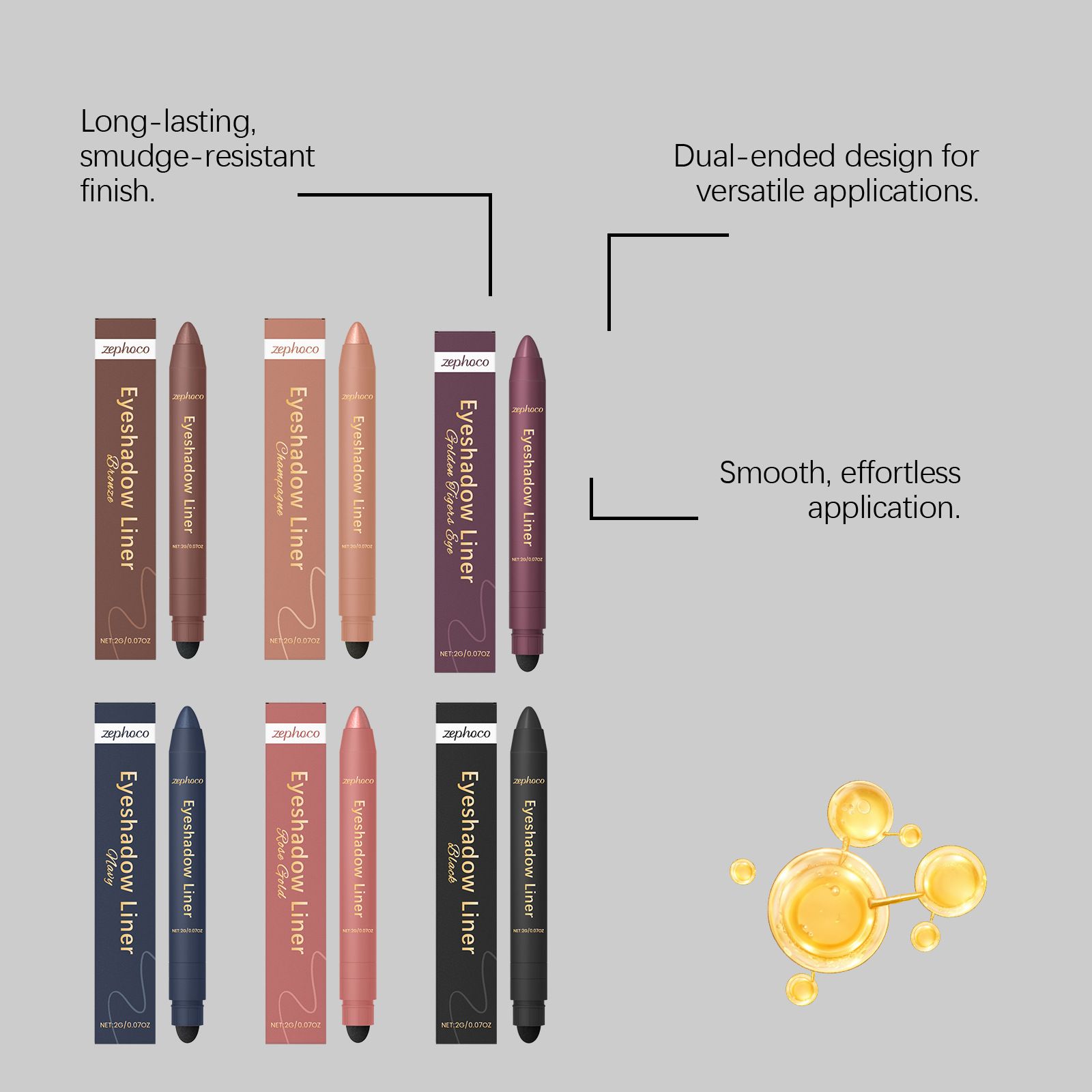 zephoco dual-purpose eyeliner pencil, lightweight and silky smooth, perfectly outlines and defines the eye makeup, with excellent color rendering and easy-to-use eyeliner pencil view 3