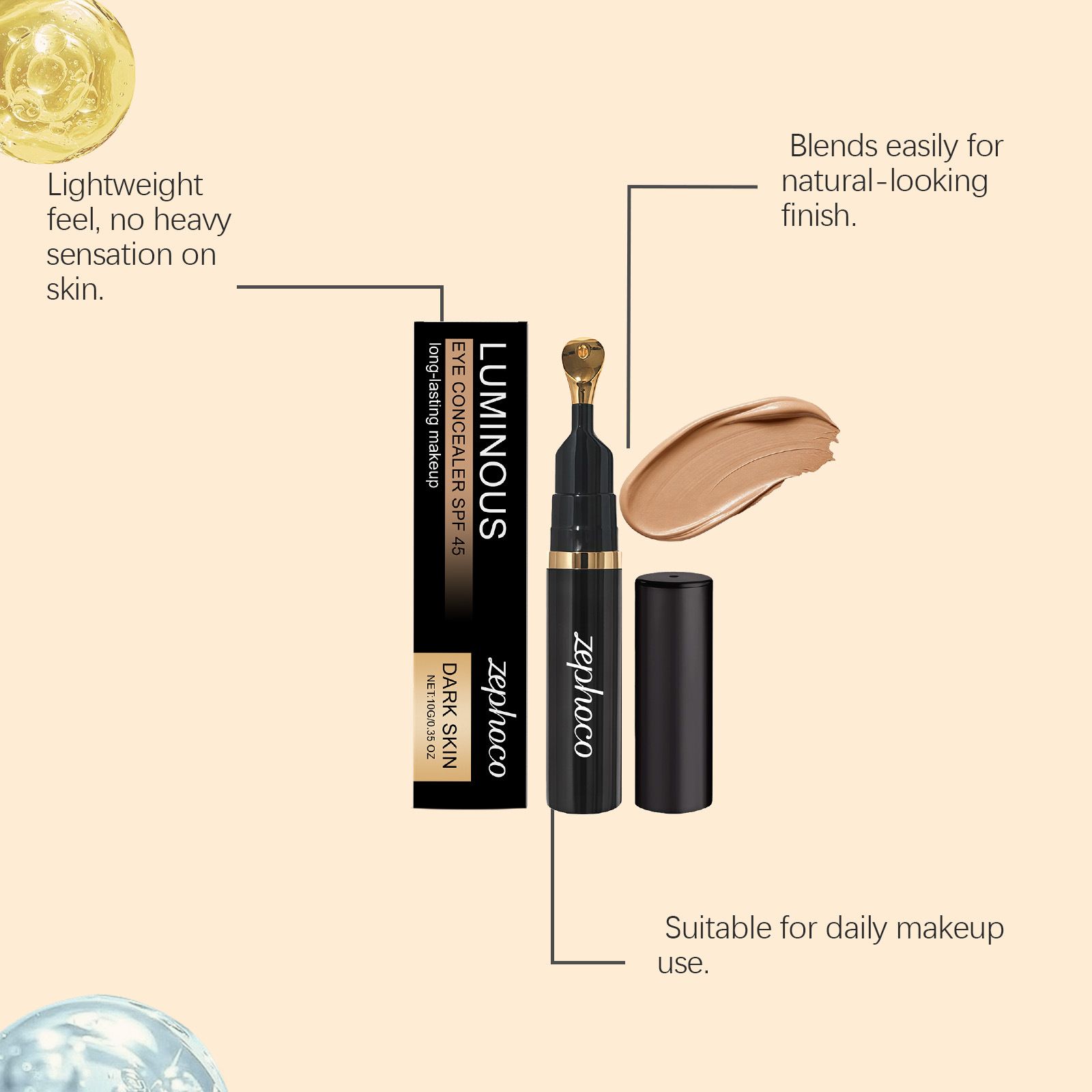 ZEPHOCO Lightening Eye Concealer Cream: Natural and conforming, it conceals eye imperfections, moisturizes and hydrates, and maintains makeup for long-lasting coverage view 4