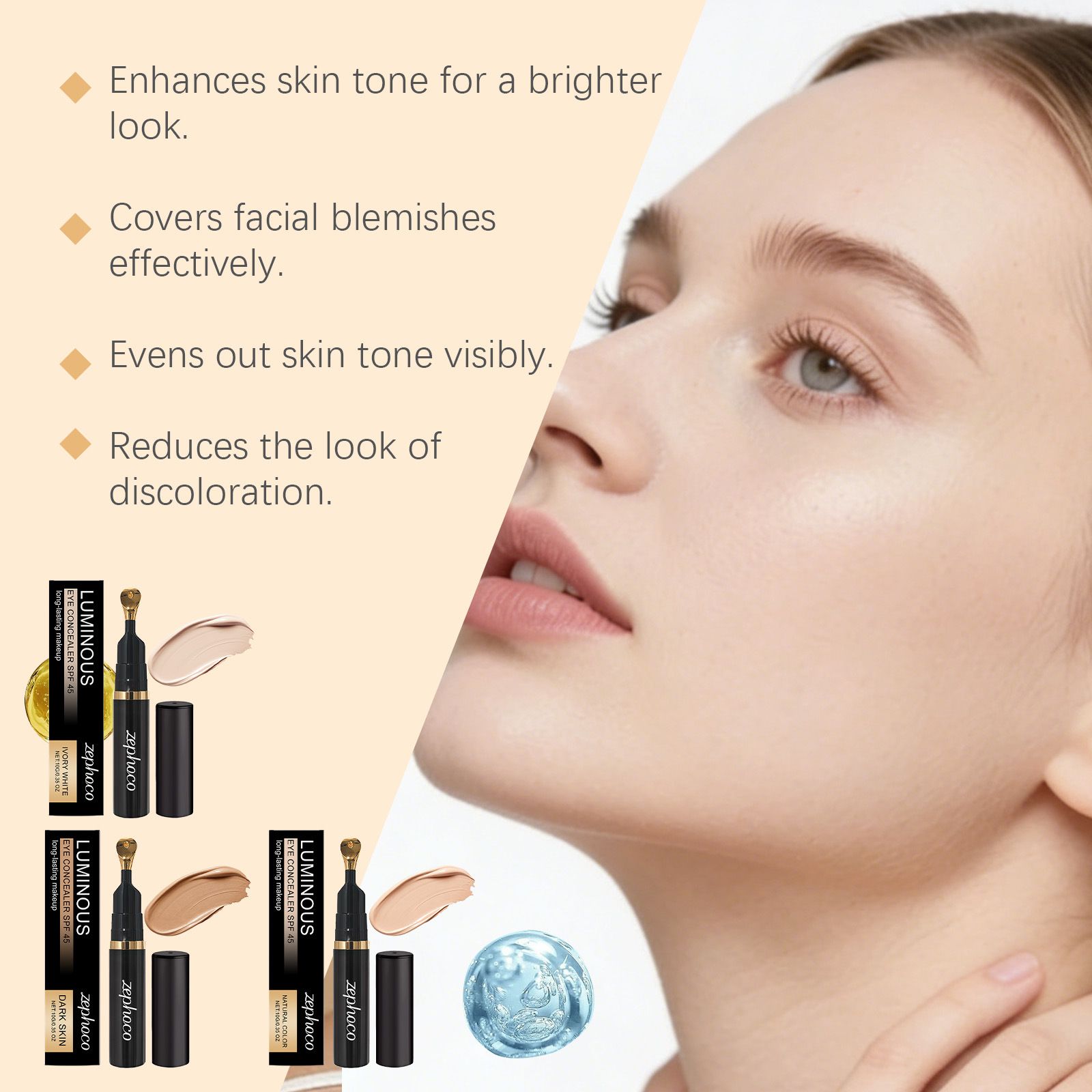 ZEPHOCO Lightening Eye Concealer Cream: Natural and conforming, it conceals eye imperfections, moisturizes and hydrates, and maintains makeup for long-lasting coverage view 2