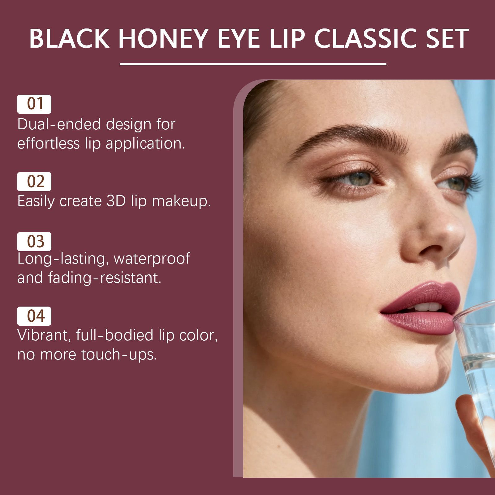 zephoco black honey eye and lip classic set, moisturizing and glossy lipstick, eyelash curling beauty makeup tool