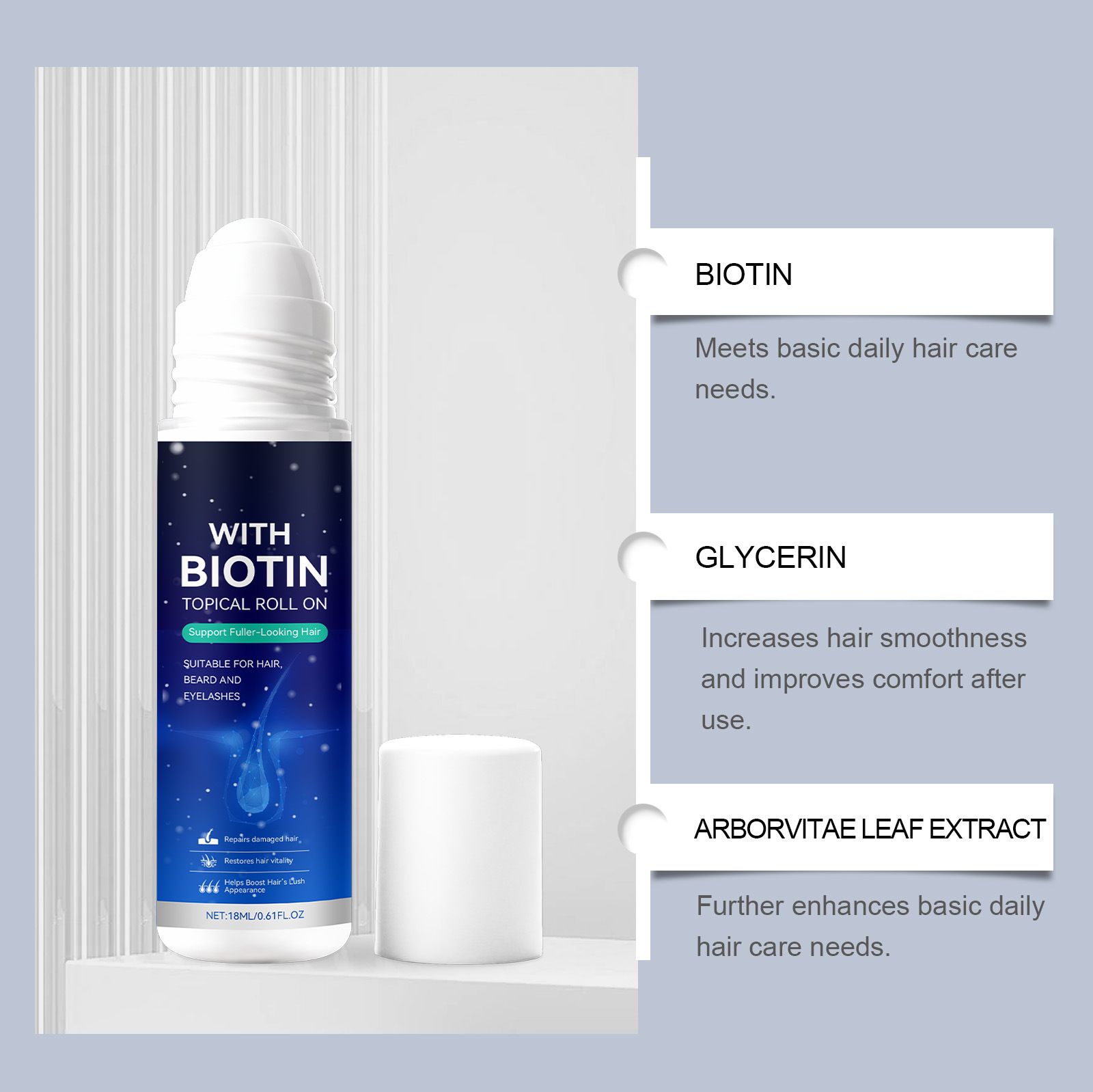 Men's hair care roll-on, moisturizing hair, refreshing, mild, moisturizing, smoothing, portable design, hair care roll-on