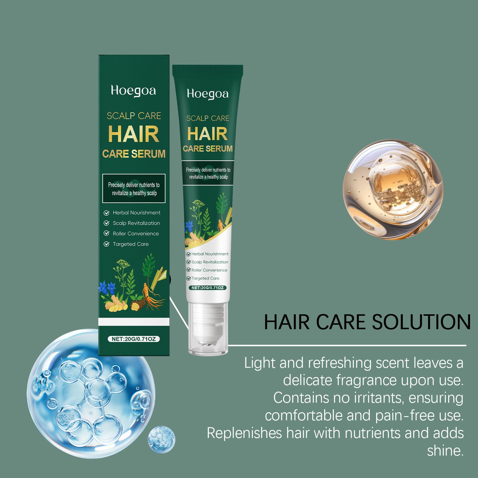 HOEGOA Herbal Hair Essence Roll-on, Smooth and Lightweight Hair, Gentle Hair Massage and Hair Care Essence