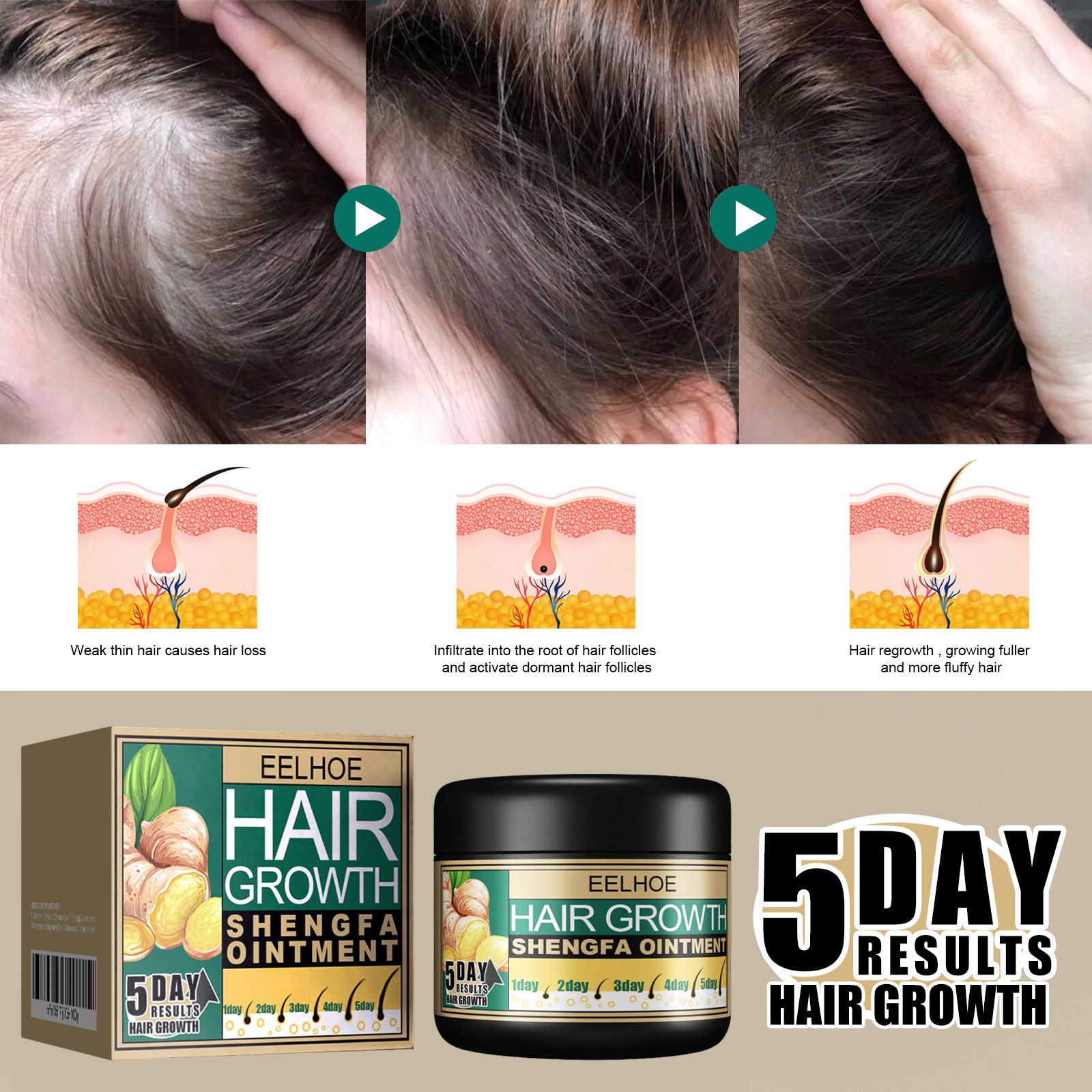 EELHOE Ginger Hair Care Cream - Provides luster, moisturizes, smoothes, nourishes the scalp, and offers comfortable daily massage cream