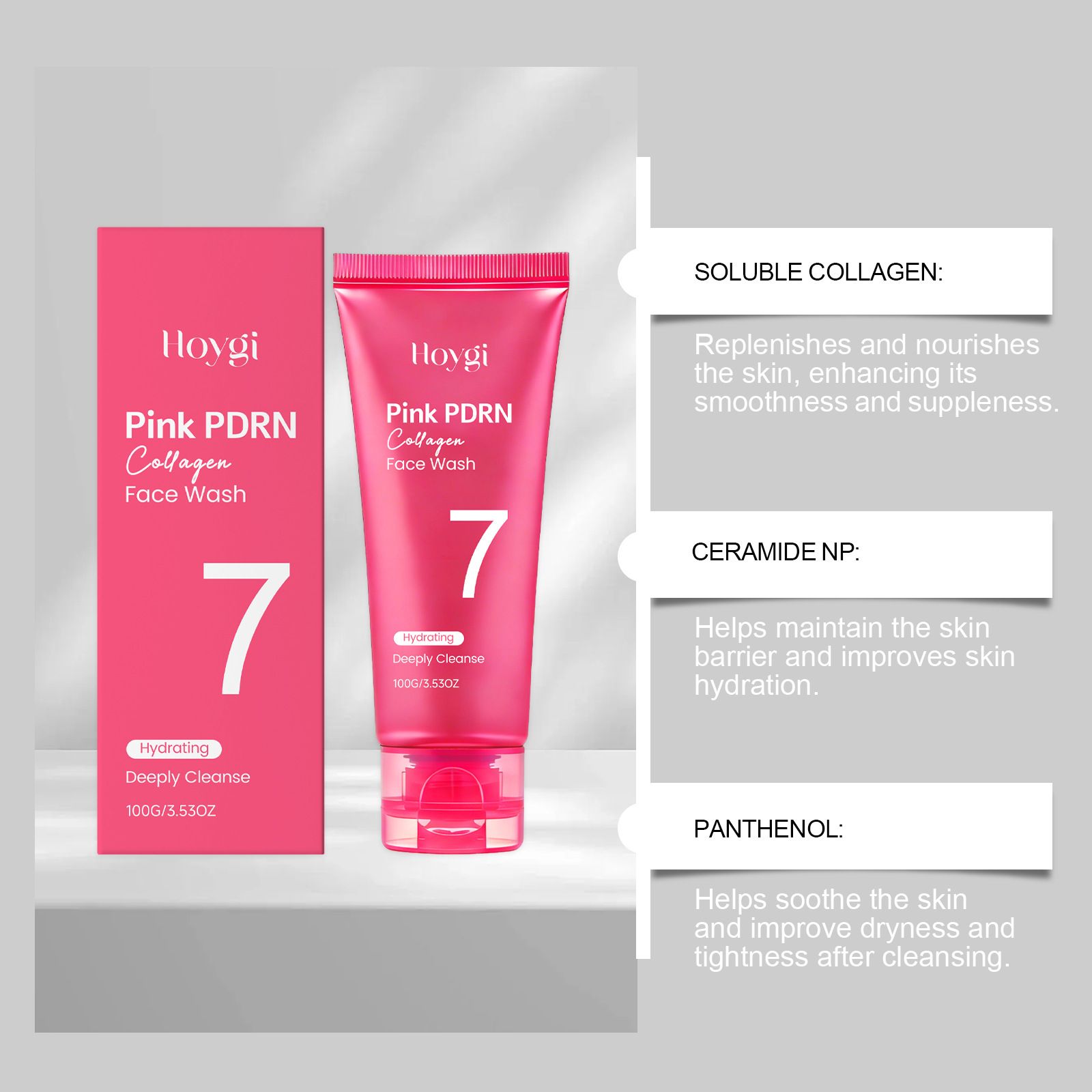 HOYGI Collagen Cleansing Foam, Gentle Hydrating Cleanser, Removes Dirt and Oil, Moisturizes Without Tightness, Cares for the Skin