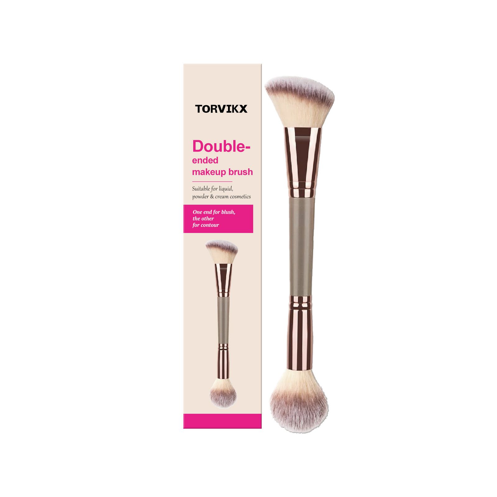TORVIKX Double-Ended Makeup Brush, Comfortable to Hold, Soft to the Touch, Dual-Use, Even Powder Pickup, Fine Makeup Effect