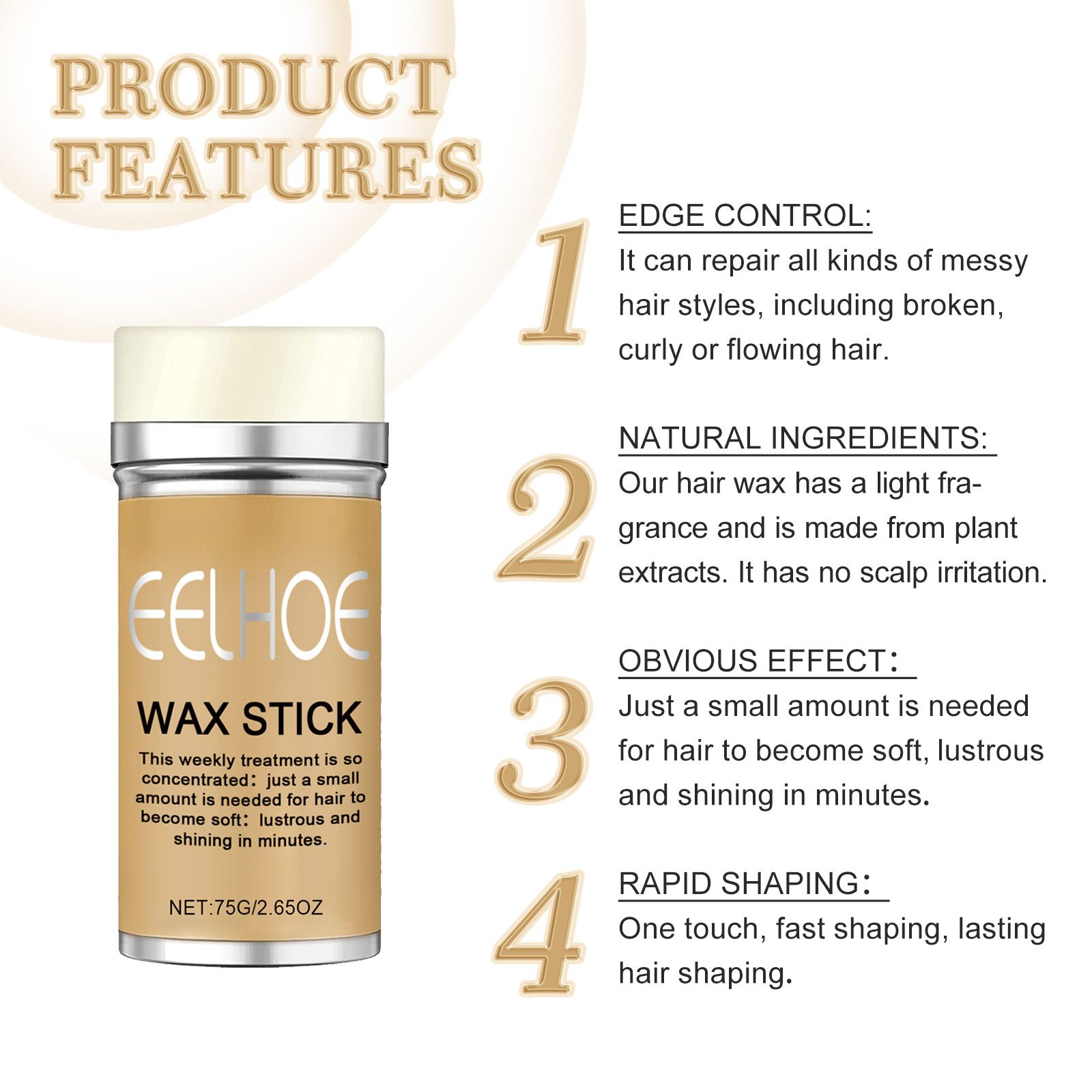 EELHOE hair wax stick, long-lasting hair styling, anti-frizz, manage frizzy hair, natural luster, solid styling hair wax