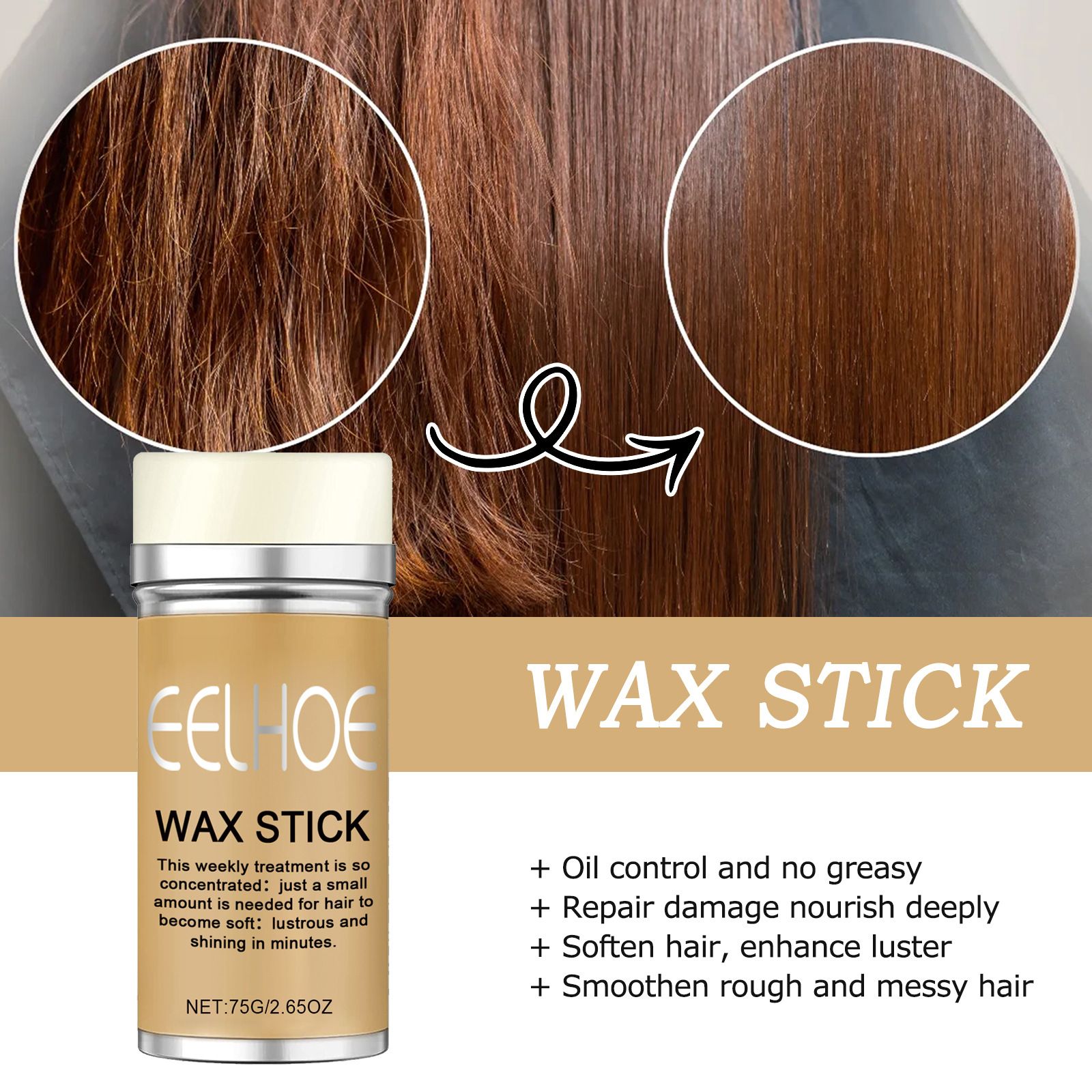 EELHOE hair wax stick, long-lasting hair styling, anti-frizz, manage frizzy hair, natural luster, solid styling hair wax