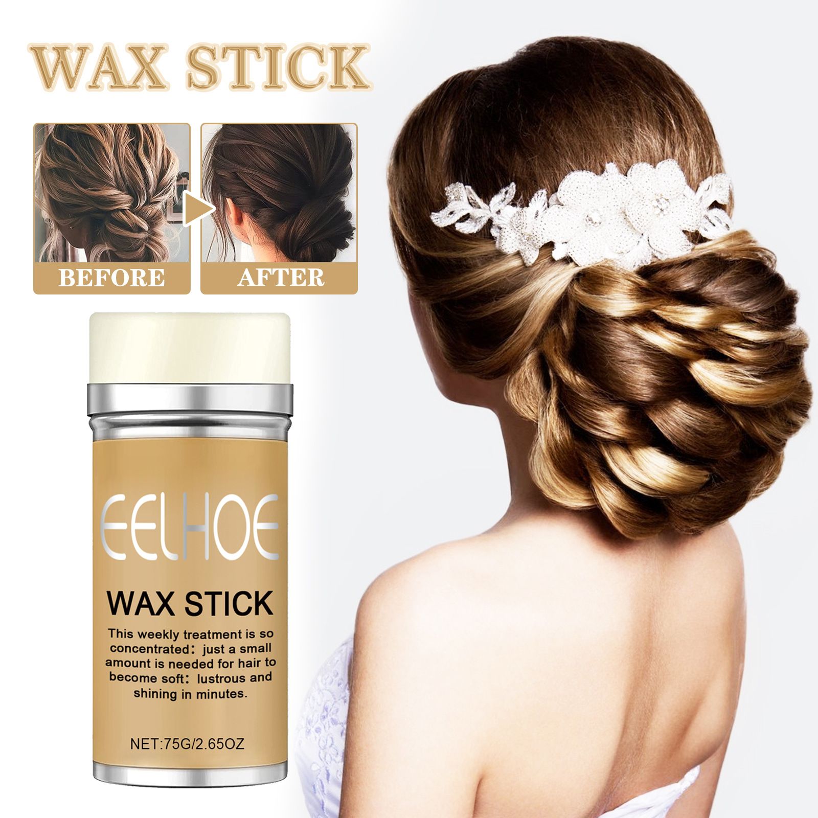 EELHOE hair wax stick, long-lasting hair styling, anti-frizz, manage frizzy hair, natural luster, solid styling hair wax