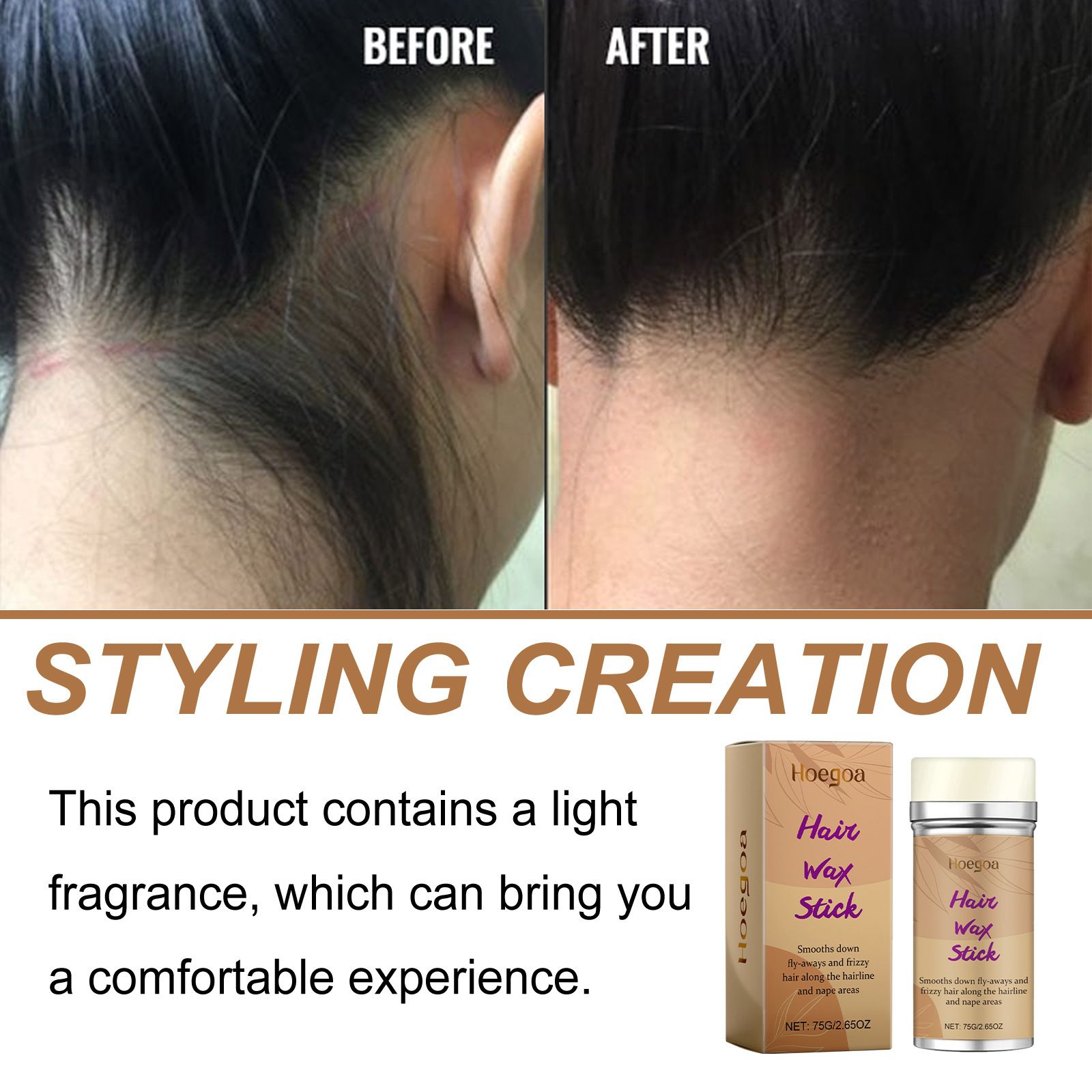 Hoegoa hair wax stick, hair tidying, natural luster, smooth frizzy hair, long-lasting styling, hair tidying stick