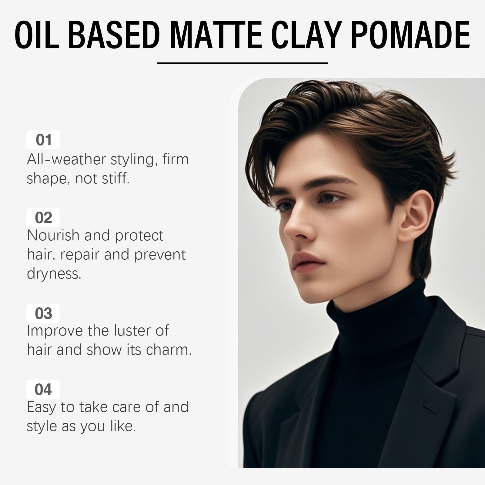 EAST MOON Men's styling hair oil, a hair styling product for men, provides a sleek and easy-to-manage hairstyle that is refreshing and non-greasy