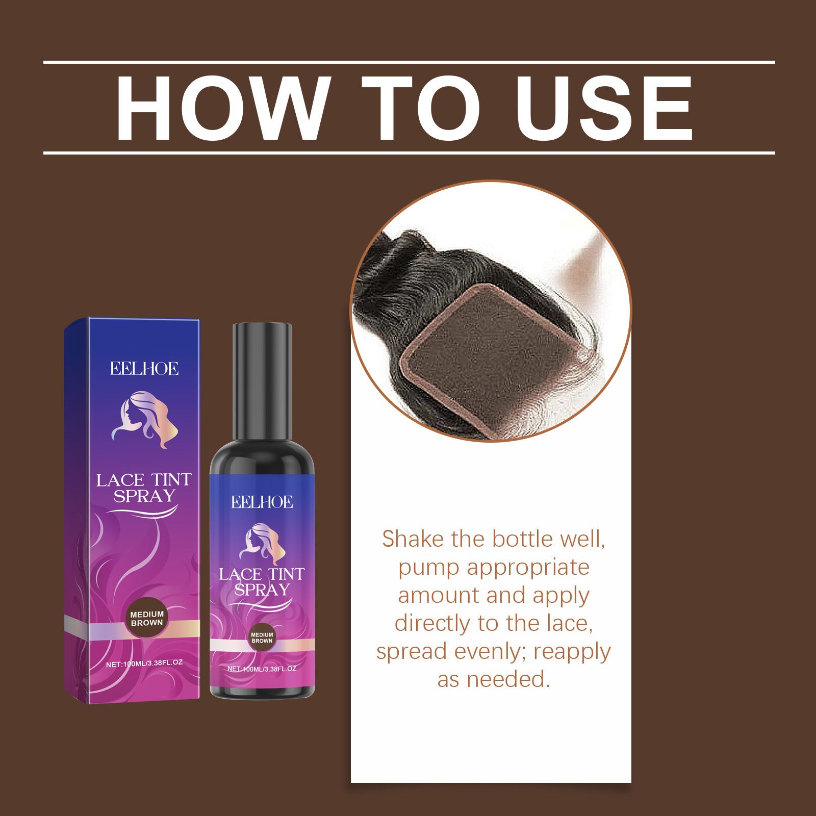EELHOE Brown Lace Wig Care Spray - Hair Invisible Glue, Wig Styling, Daily Hair Care