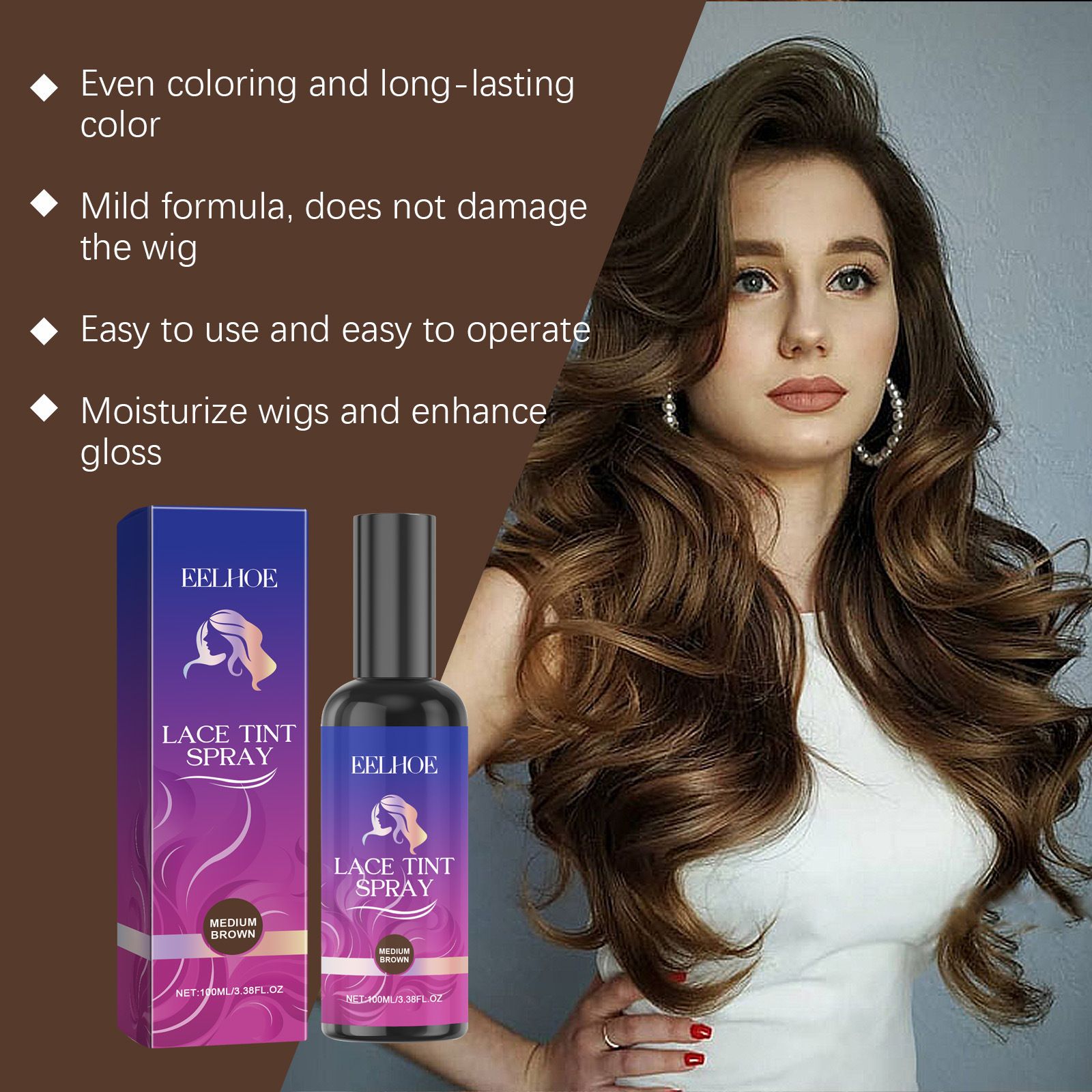 EELHOE Brown Lace Wig Care Spray - Hair Invisible Glue, Wig Styling, Daily Hair Care