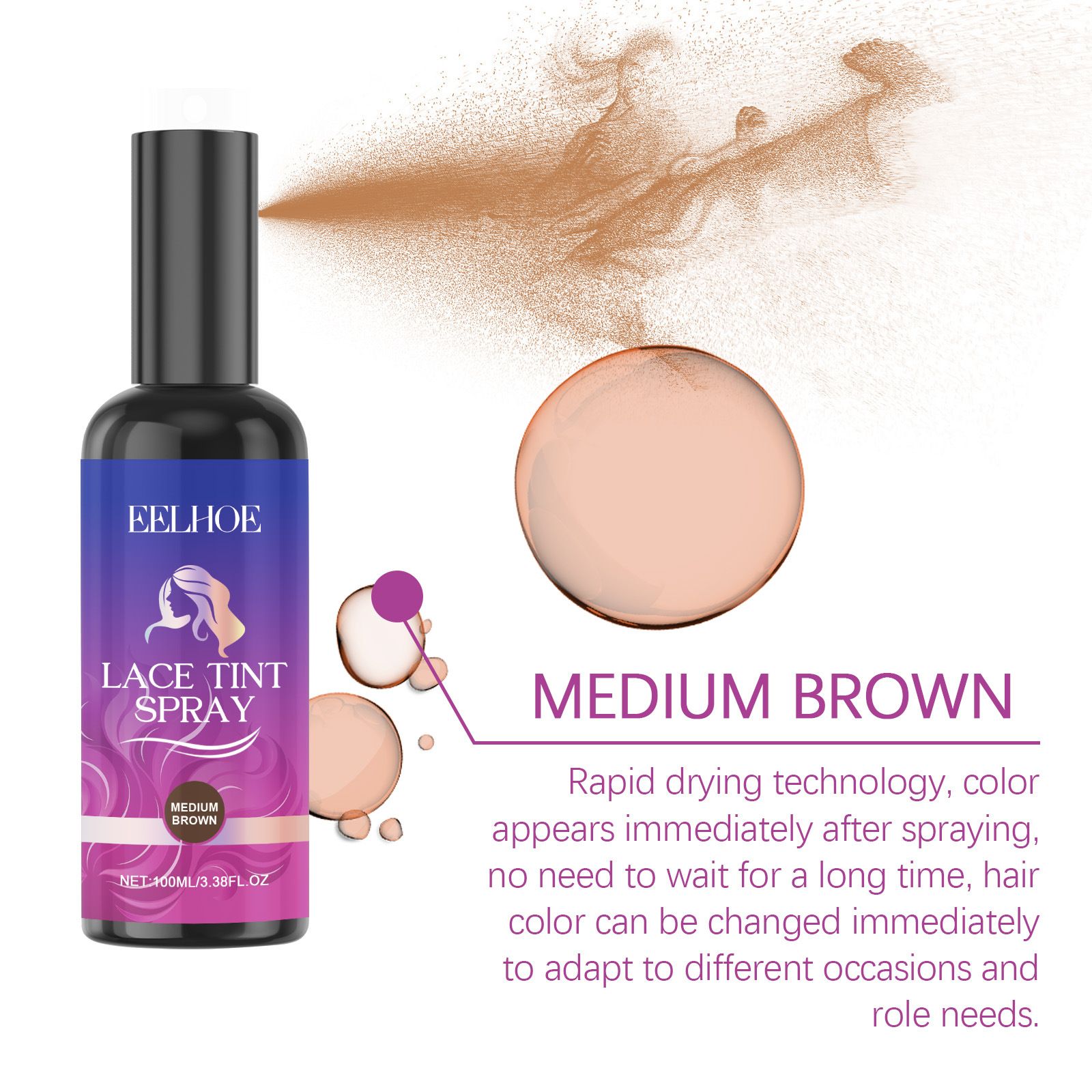 EELHOE Brown Lace Wig Care Spray - Hair Invisible Glue, Wig Styling, Daily Hair Care