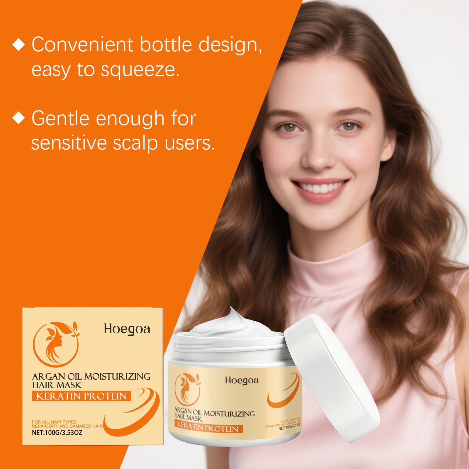 HOEGOA Moroccan Argan Oil Moisturizing Hair Mask nourishes and moisturizes hair, leaving it smooth and radiant