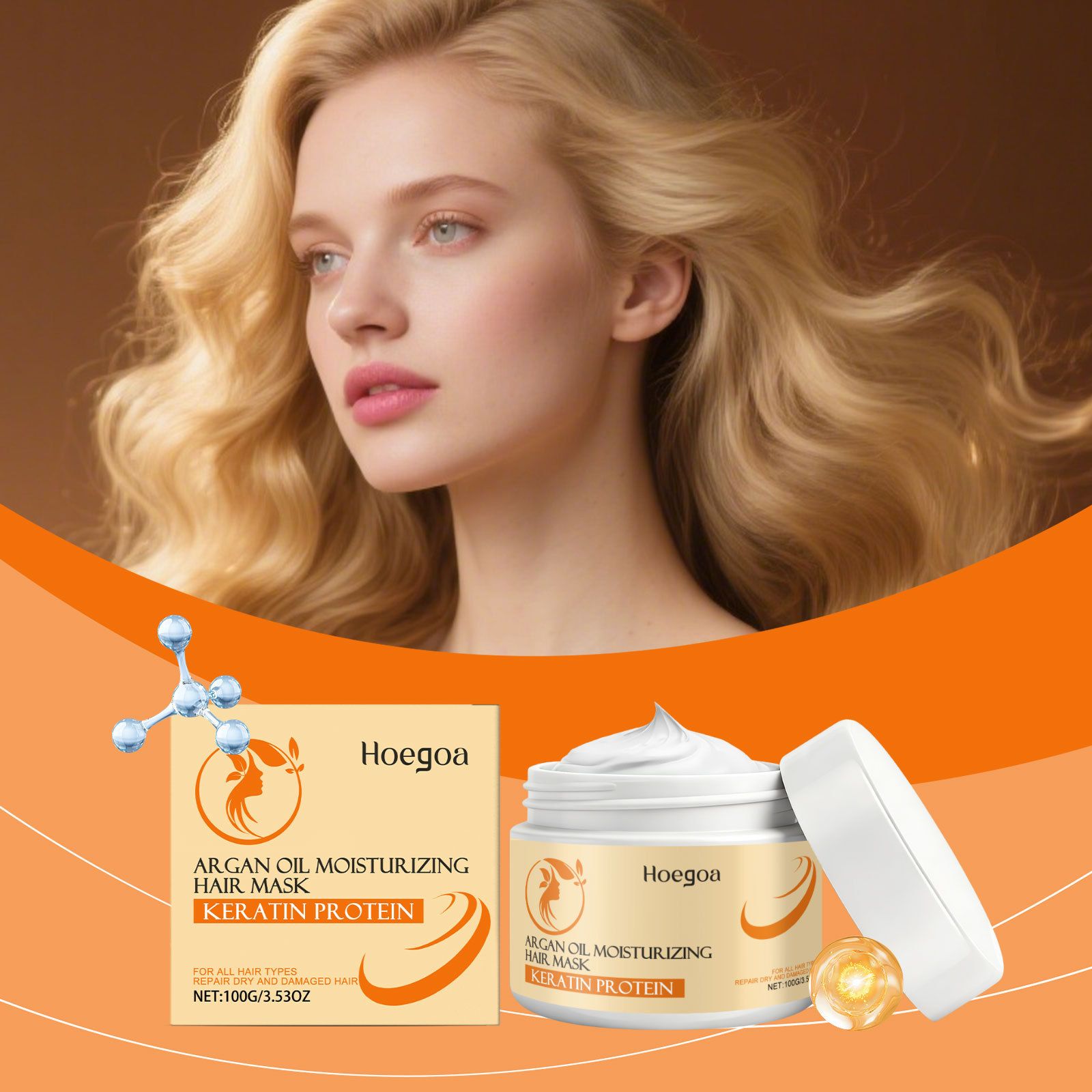 HOEGOA Moroccan Argan Oil Moisturizing Hair Mask nourishes and moisturizes hair, leaving it smooth and radiant