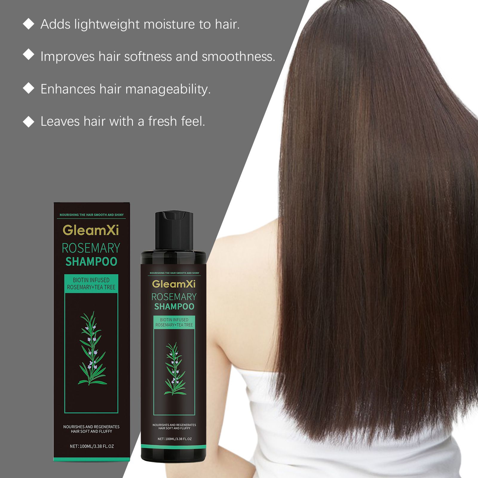 GleamXi Rosemary Shampoo - Gentle and Moisturizing, Cleanses the Scalp, and Care for Hair Strands, Leaving Them Shiny and Smooth