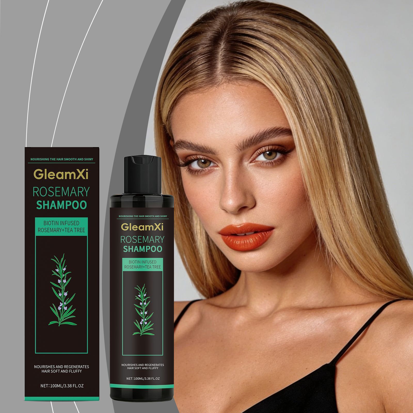 GleamXi Rosemary Shampoo - Gentle and Moisturizing, Cleanses the Scalp, and Care for Hair Strands, Leaving Them Shiny and Smooth