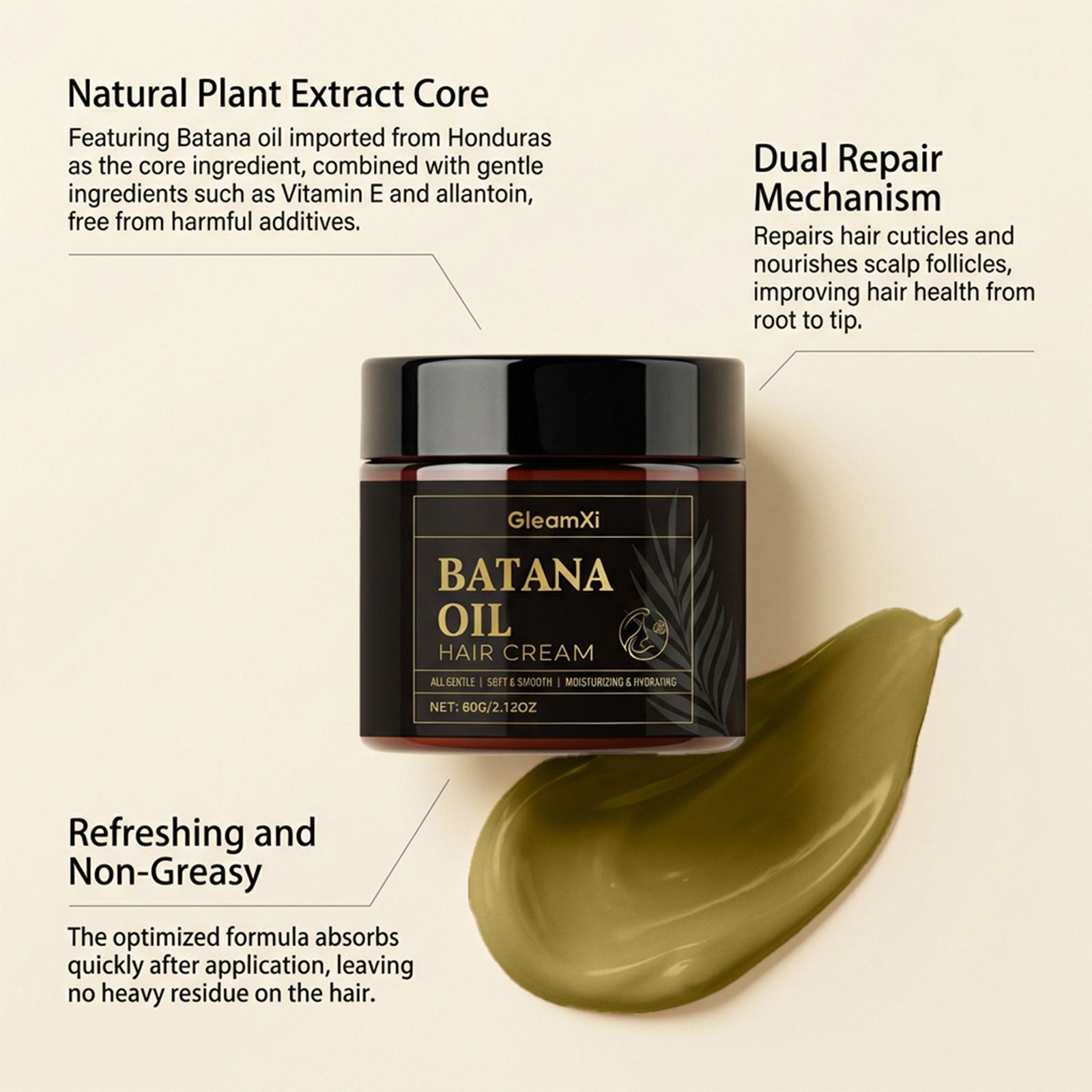 GleamXi Bata Na Hair Cream: A Gentle and Moisturizing Care for Frizzy, Lightweight Hair, Ideal for Daily Use