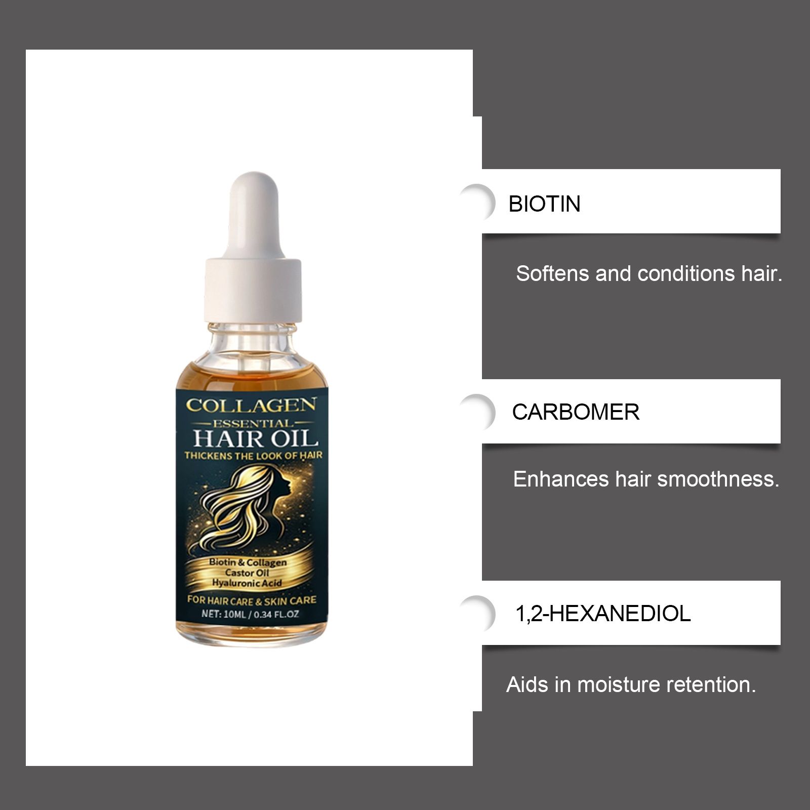 Collagen hair care essential oil, oil control and hydration, fluffy hair, contains plant-derived ingredients, suitable for all hair types, gentle care