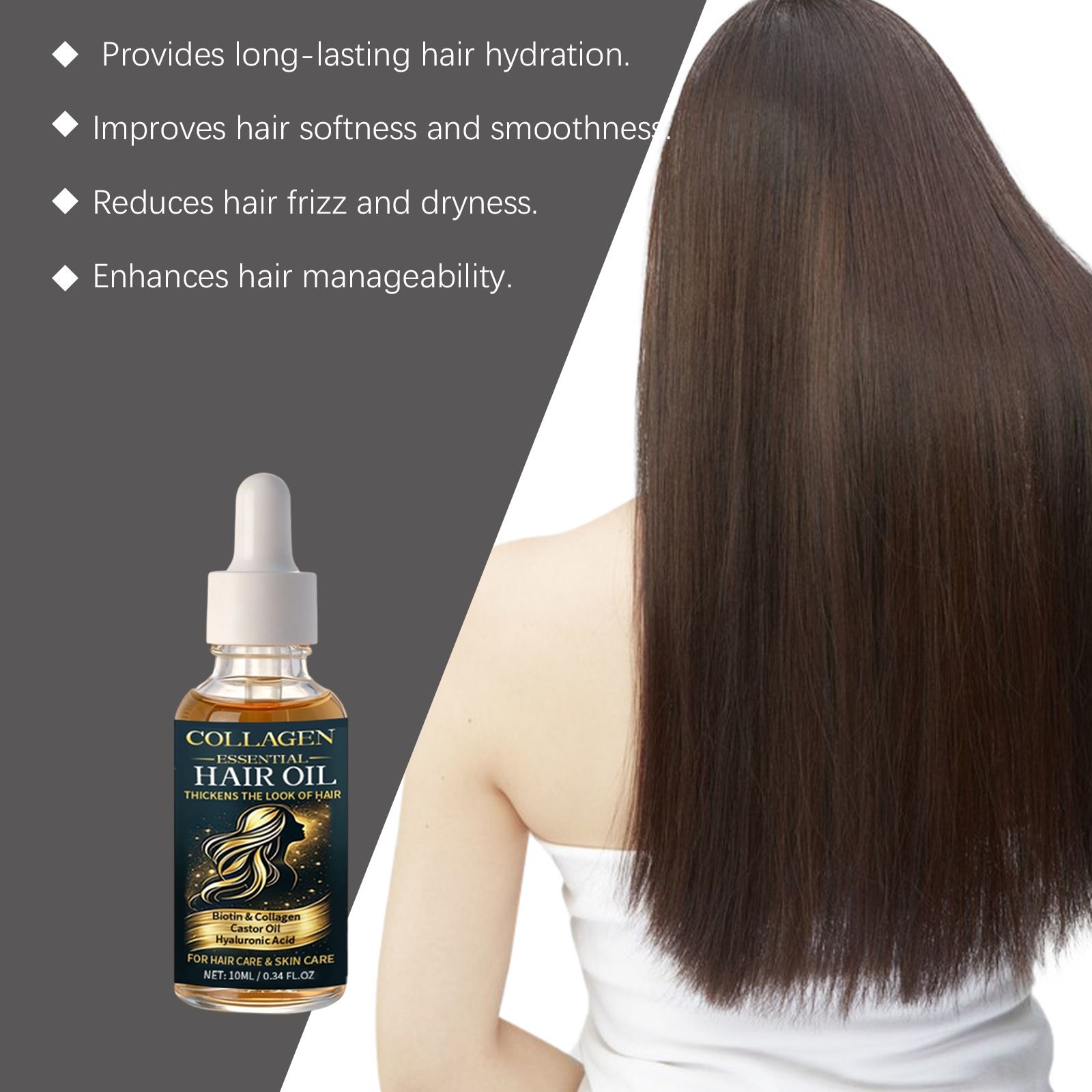 Collagen hair care essential oil, oil control and hydration, fluffy hair, contains plant-derived ingredients, suitable for all hair types, gentle care