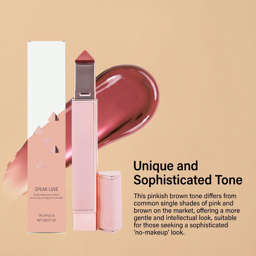 Plump and glossy moisturizing lipstick (Truthful 03#) pink-brown color, moisturizing, not dry, faux no-makeup gentle lip look