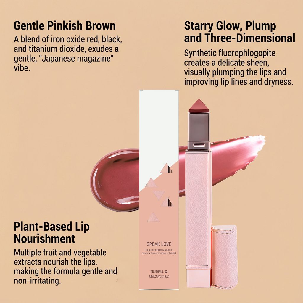 Plump and glossy moisturizing lipstick (Truthful 03#) pink-brown color, moisturizing, not dry, faux no-makeup gentle lip look