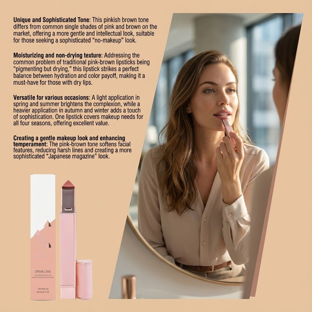 Plump and glossy moisturizing lipstick (Truthful 03#) pink-brown color, moisturizing, not dry, faux no-makeup gentle lip look