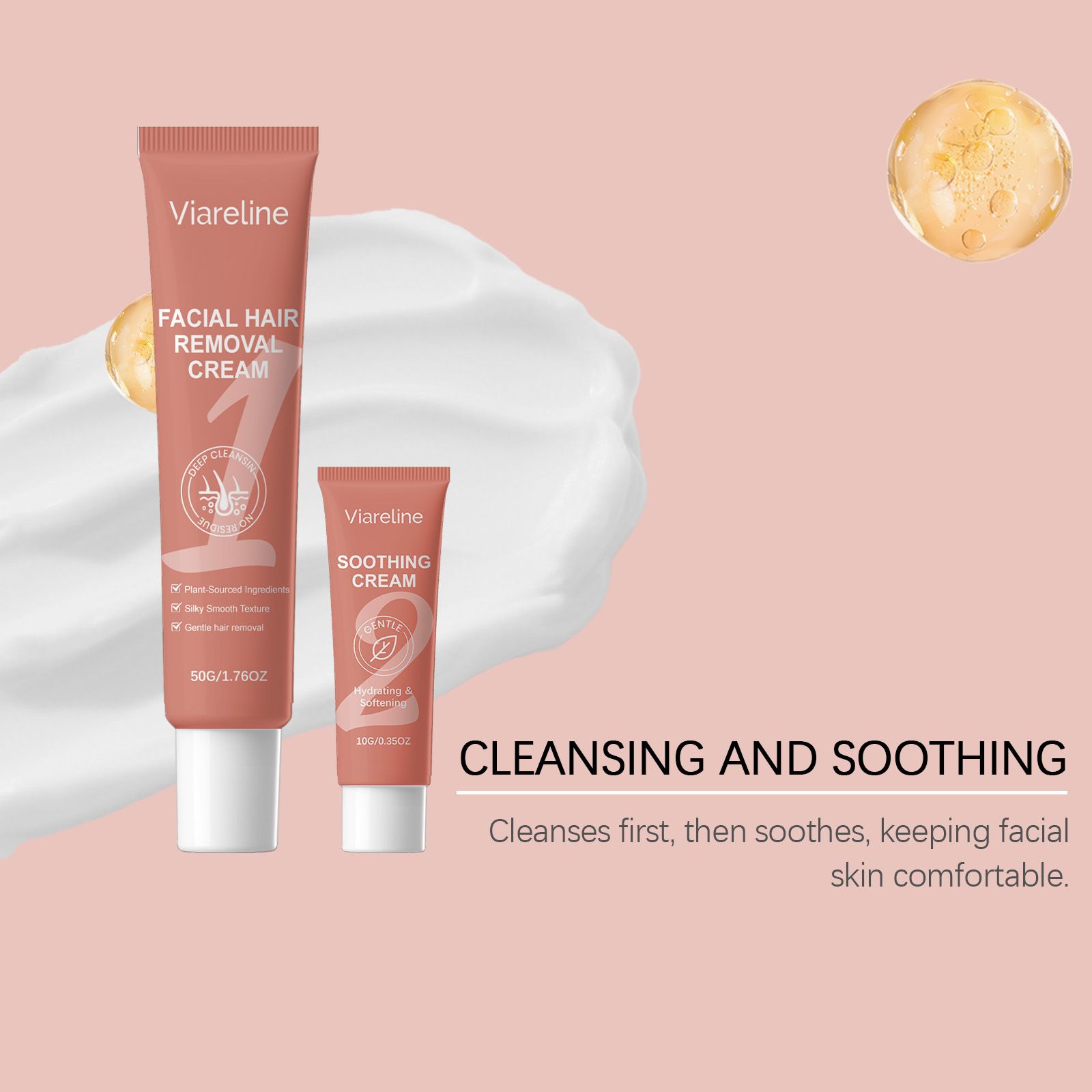 VIARELINE Facial Gentle Hair Removal Cream Set, gently cleanses facial hair, smooth and clean face