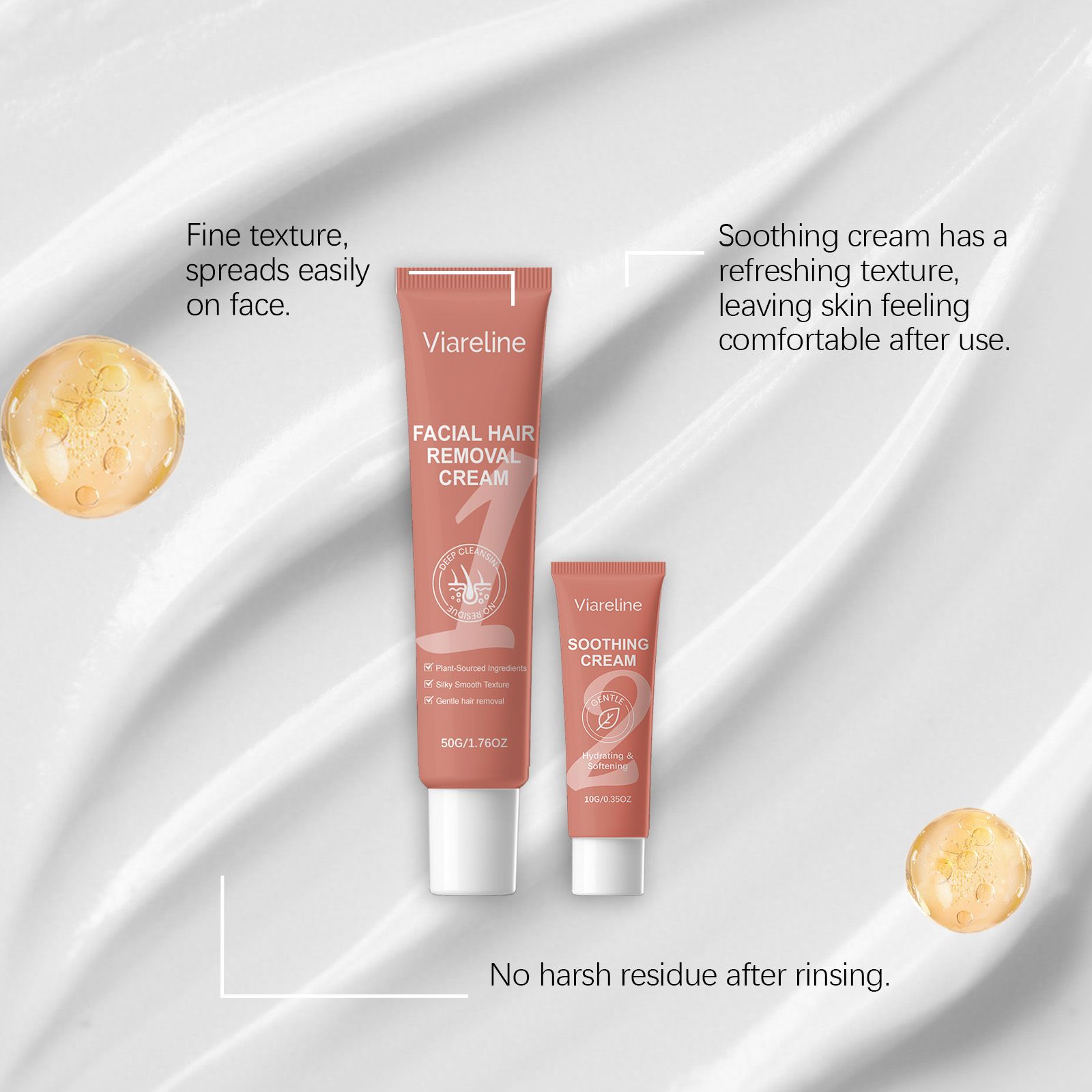 VIARELINE Facial Gentle Hair Removal Cream Set, gently cleanses facial hair, smooth and clean face